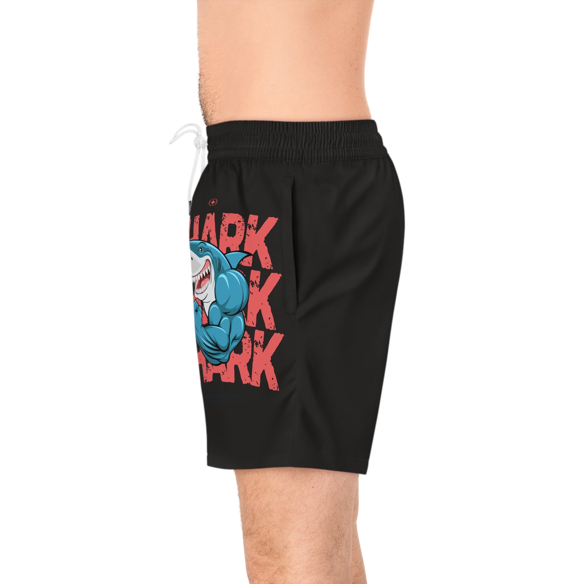 Shark Muscle Graphic Swim Shorts — Men's Mid-Length Beach Trunks