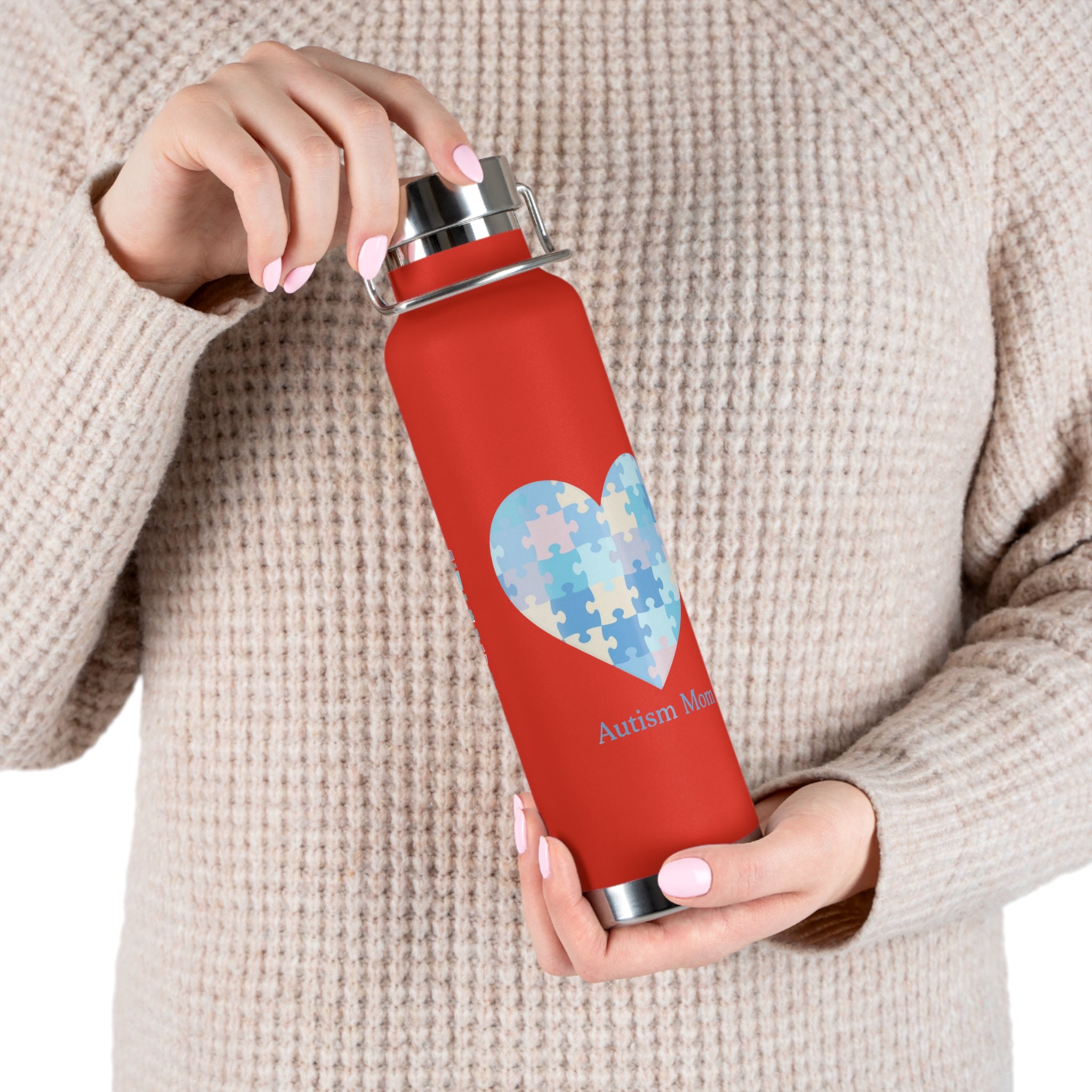 Autism Mom Puzzle Heart Copper Insulated Bottle — 22oz Vacuum Flask