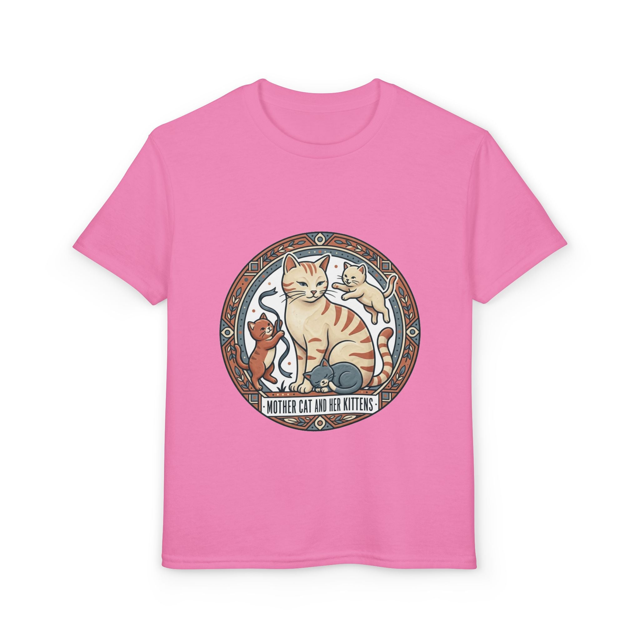 Kids' Cat Mom & Kittens Youth T-Shirt — Cute Mother Cat Illustration