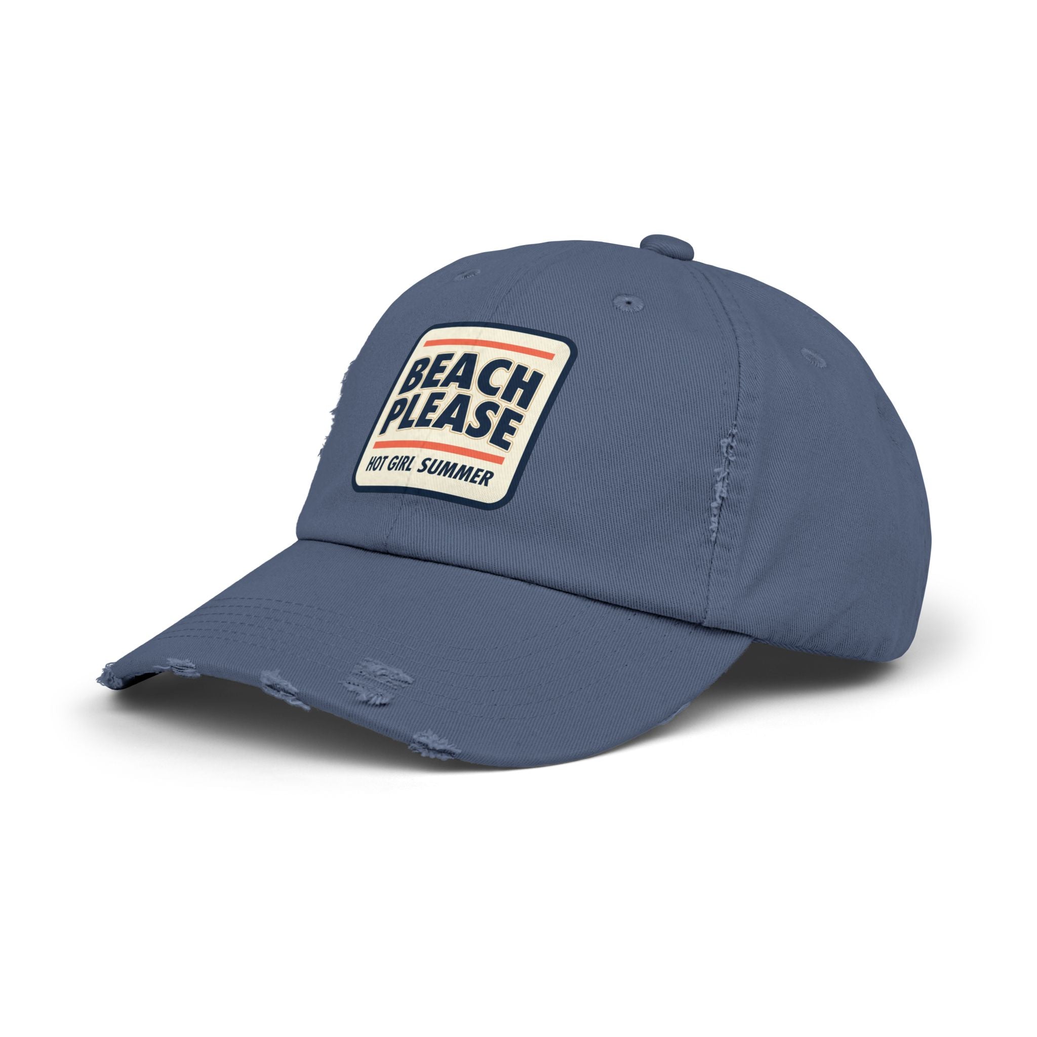 Beach Please Distressed Cap - "Hot Girl Summer" Retro Patch Baseball Hat
