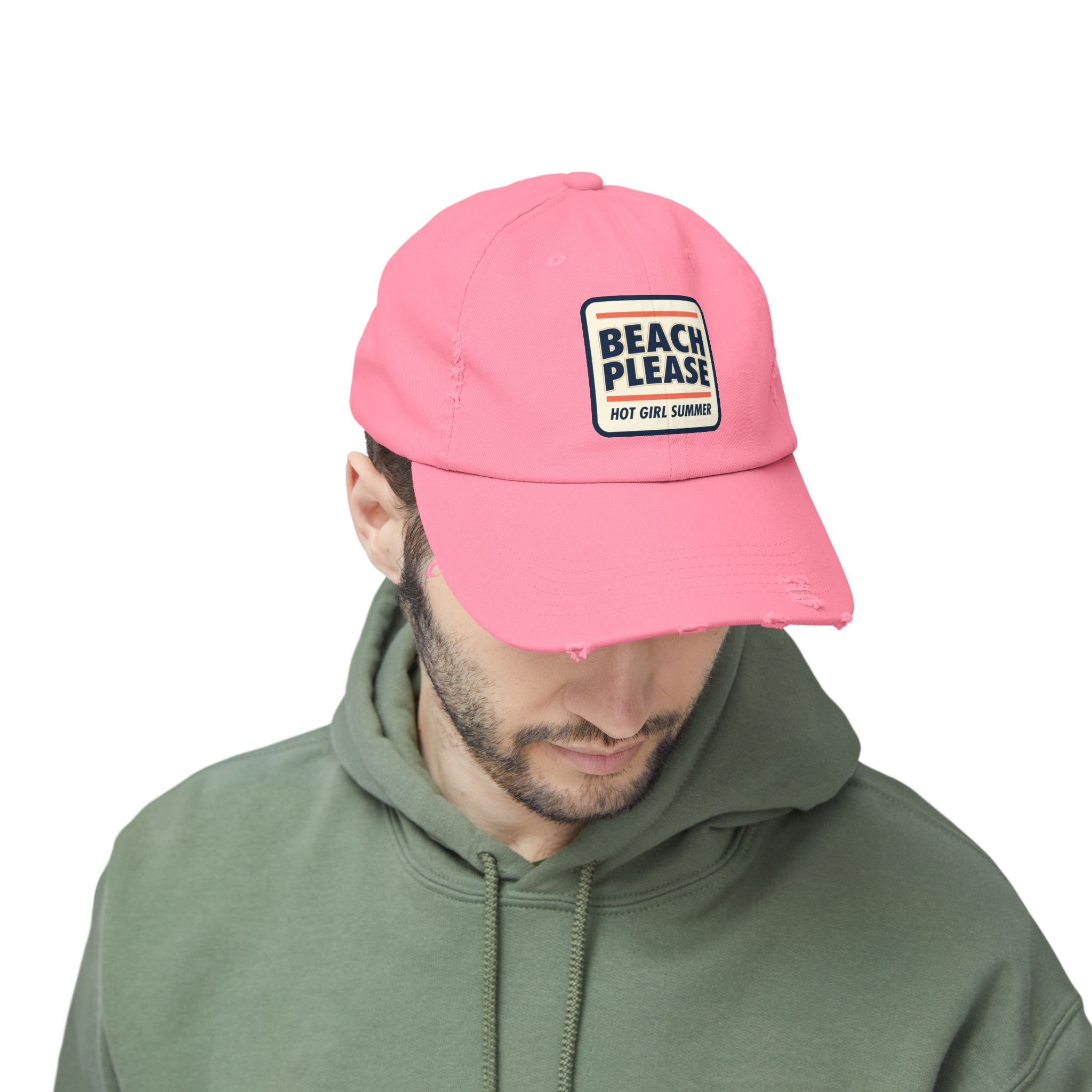 Beach Please Distressed Cap - "Hot Girl Summer" Retro Patch Baseball Hat