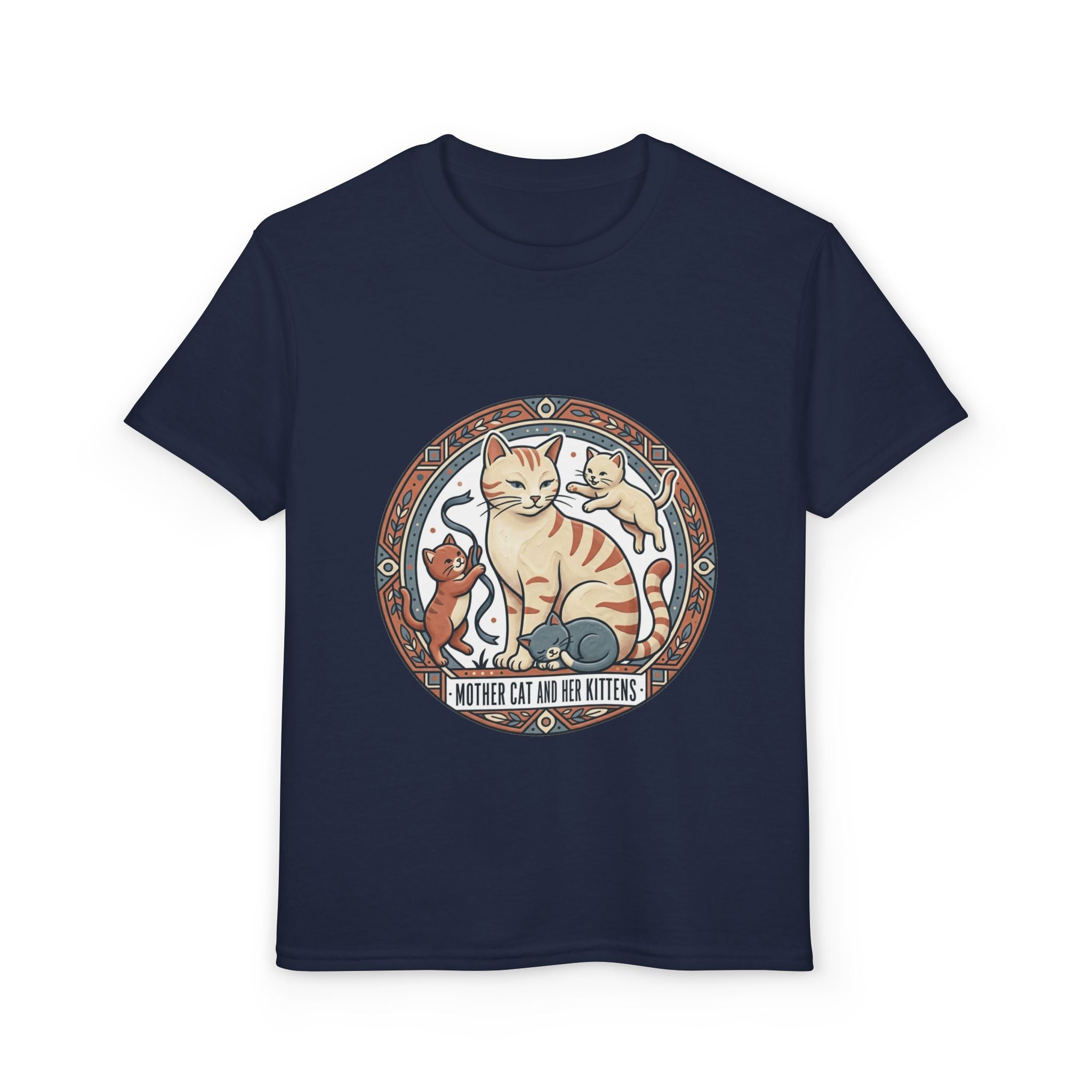 Kids' Cat Mom & Kittens Youth T-Shirt — Cute Mother Cat Illustration