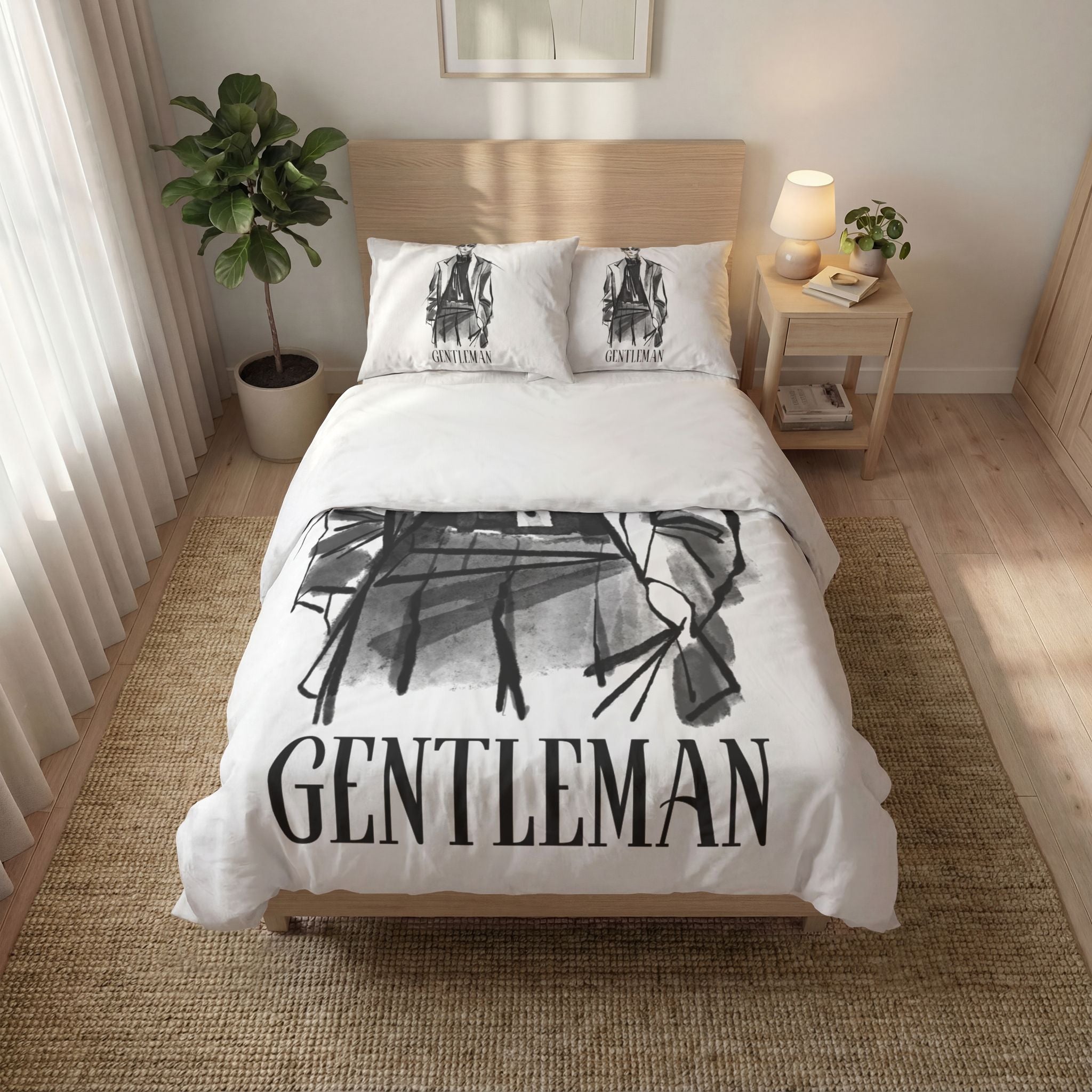 Gentleman Sketch Quilt Cover Set – Minimal Monochrome Bedding
