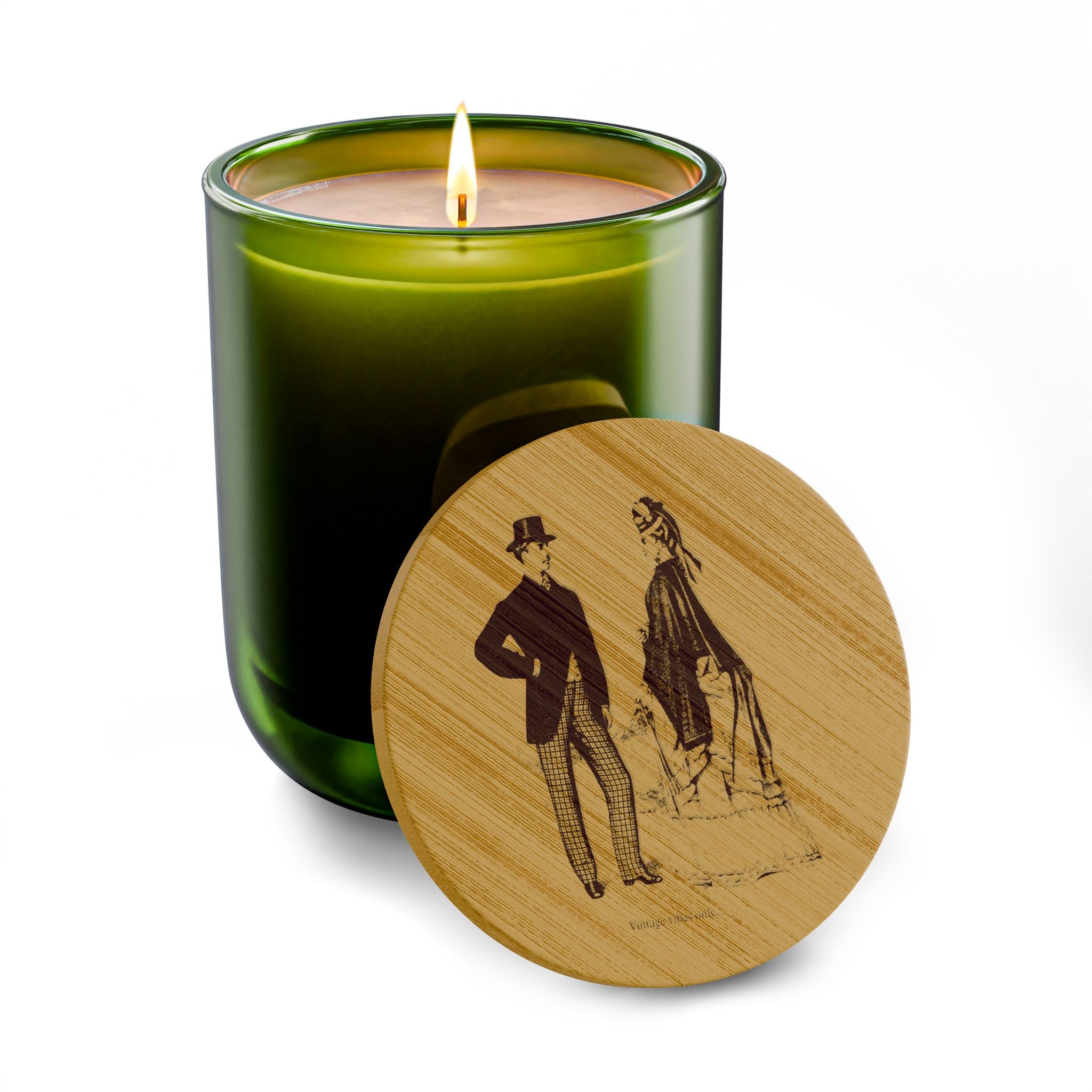 Engraved 14oz Scented Soy Candle — Vintage Couple Bamboo Lid