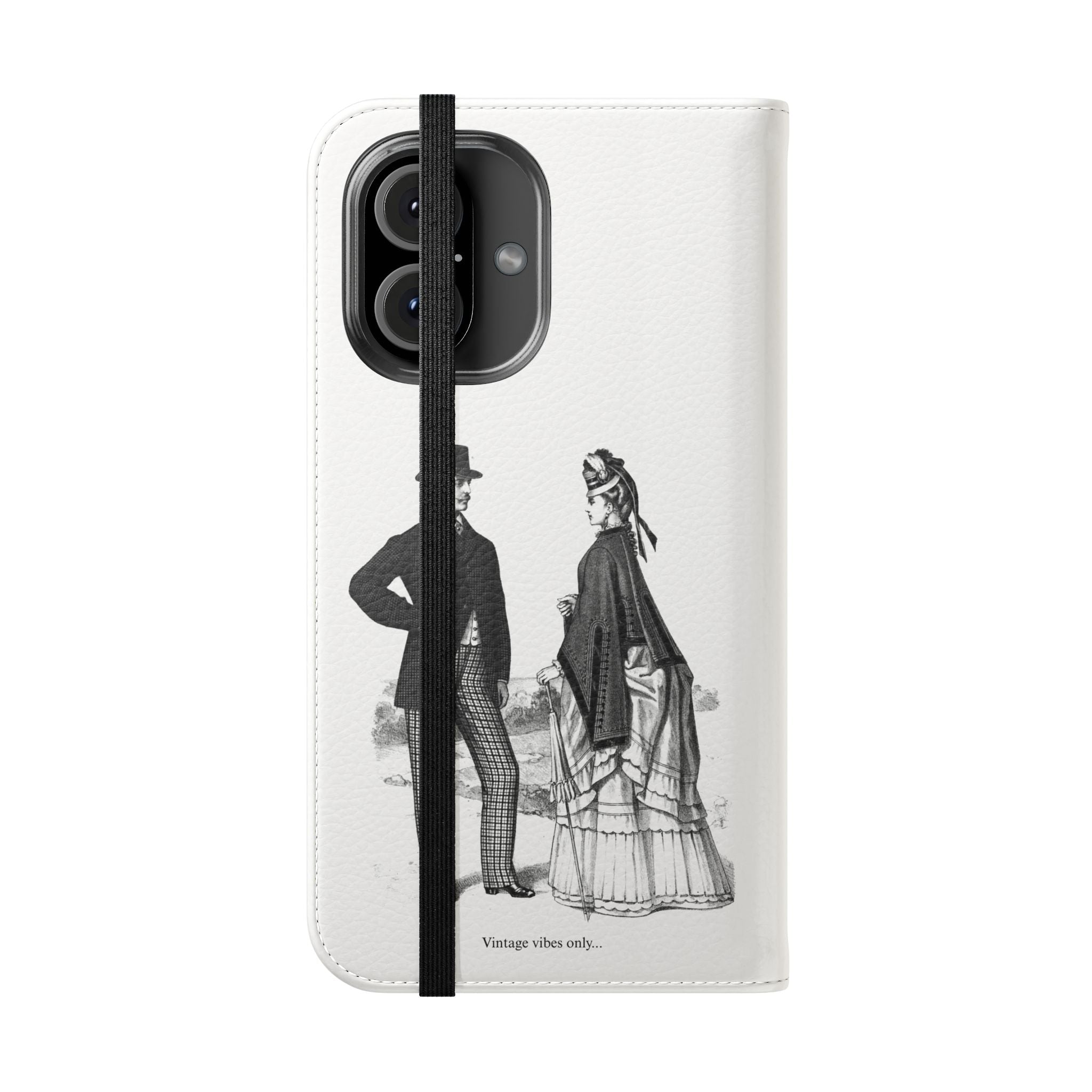 Vintage Victorian Couple Flip Phone Case - Retro Illustration Wallet Cover