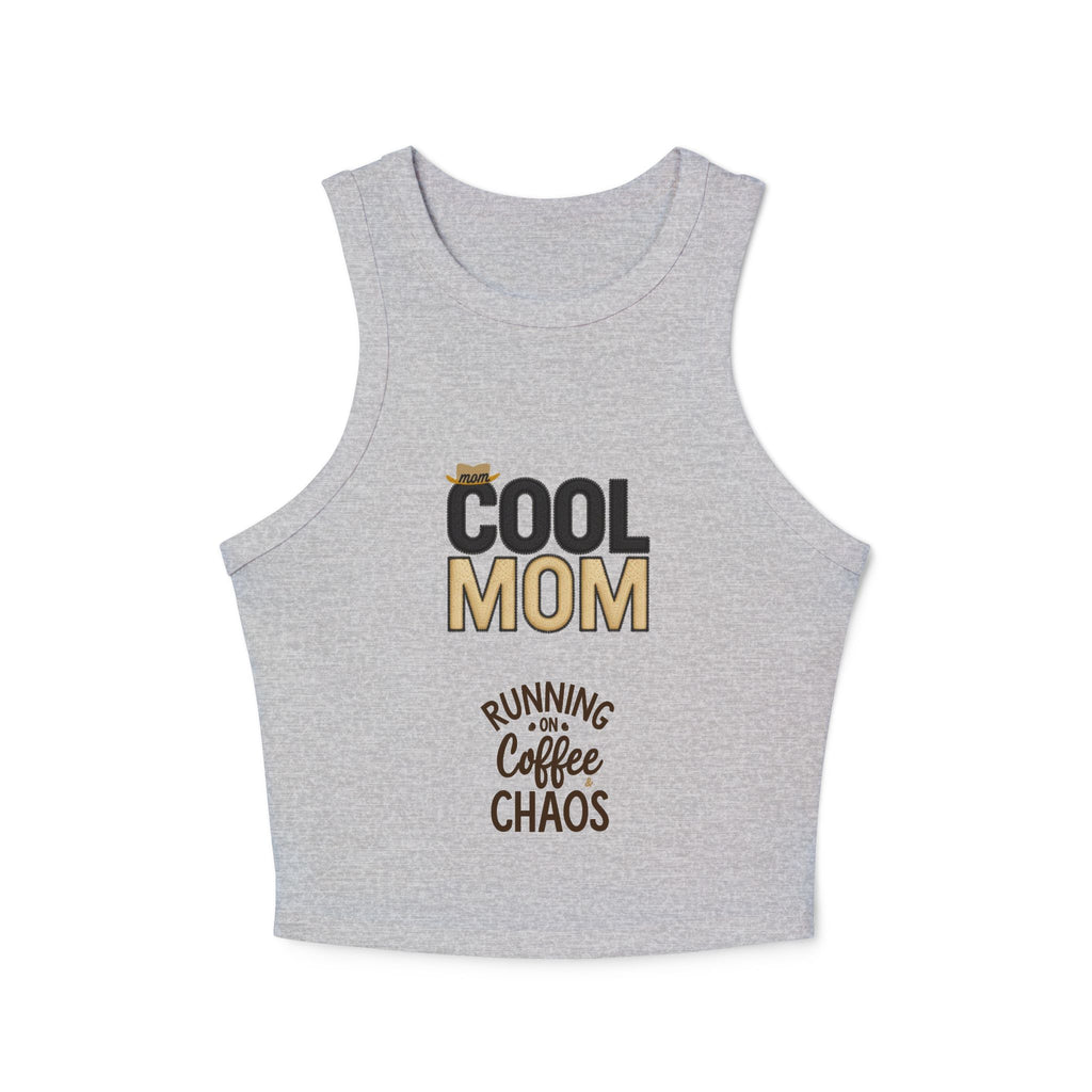 Cool Mom Racer Tank Top – "Running On Coffee & Chaos" Graphic