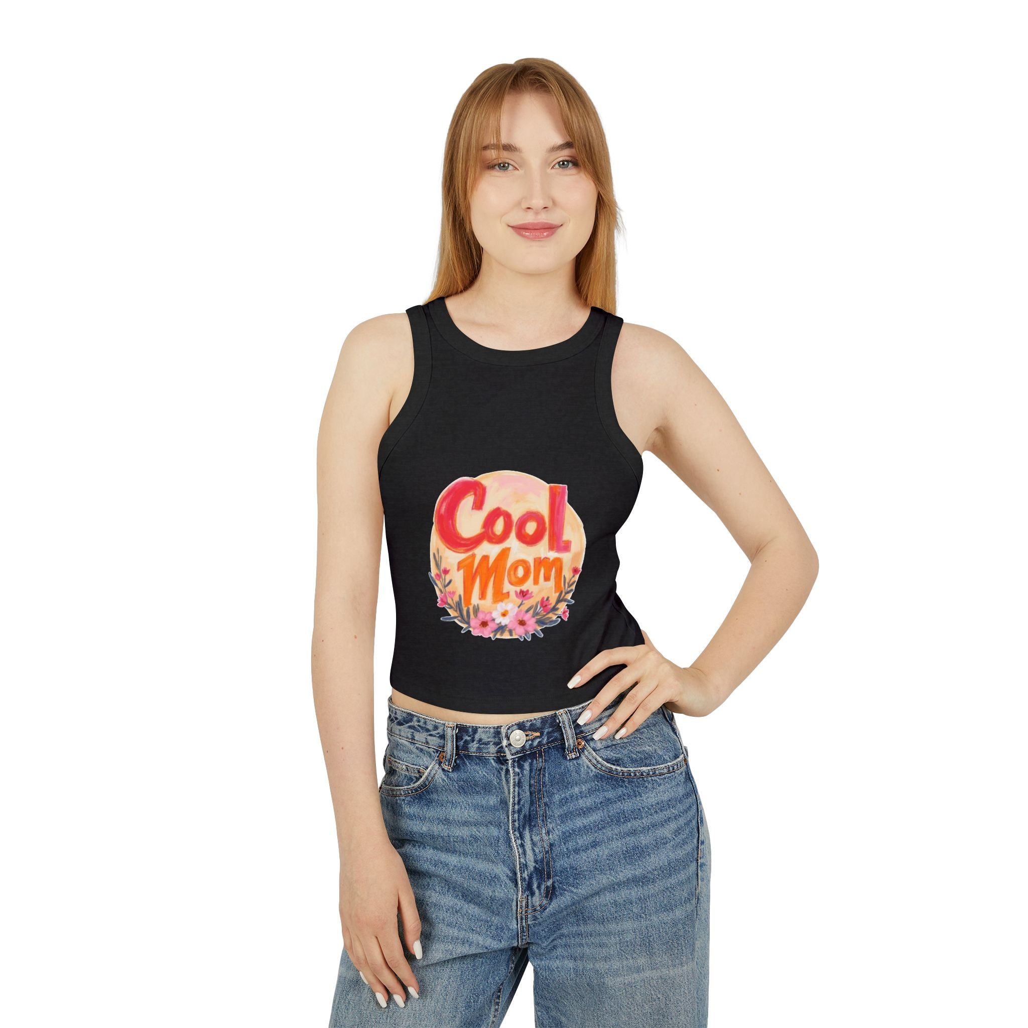 Cool Mom Racer Tank — Women's 'Cool Mom' Floral Micro Rib Tank Top (LOVE Back)
