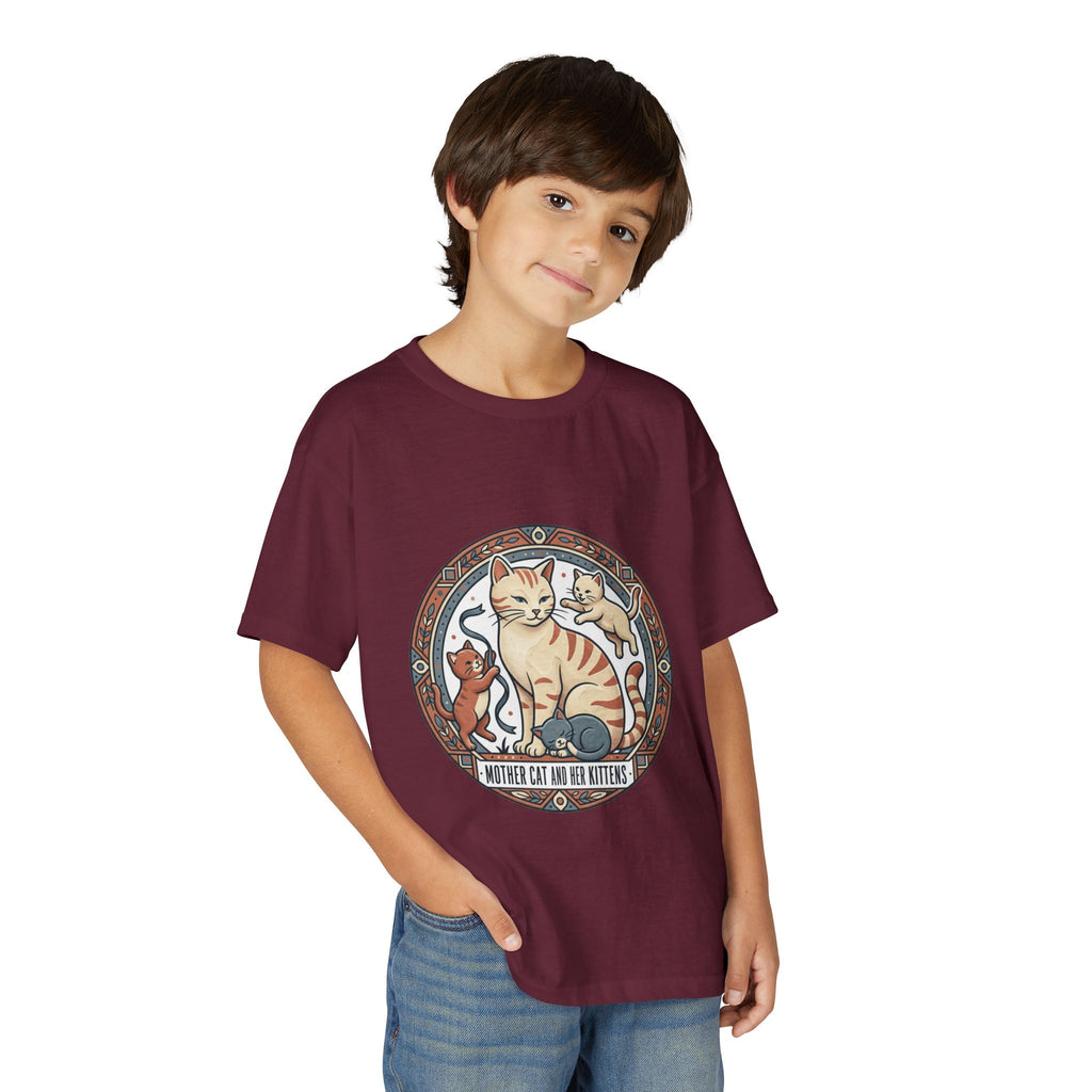 Kids' Cat Mom & Kittens Youth T-Shirt — Cute Mother Cat Illustration