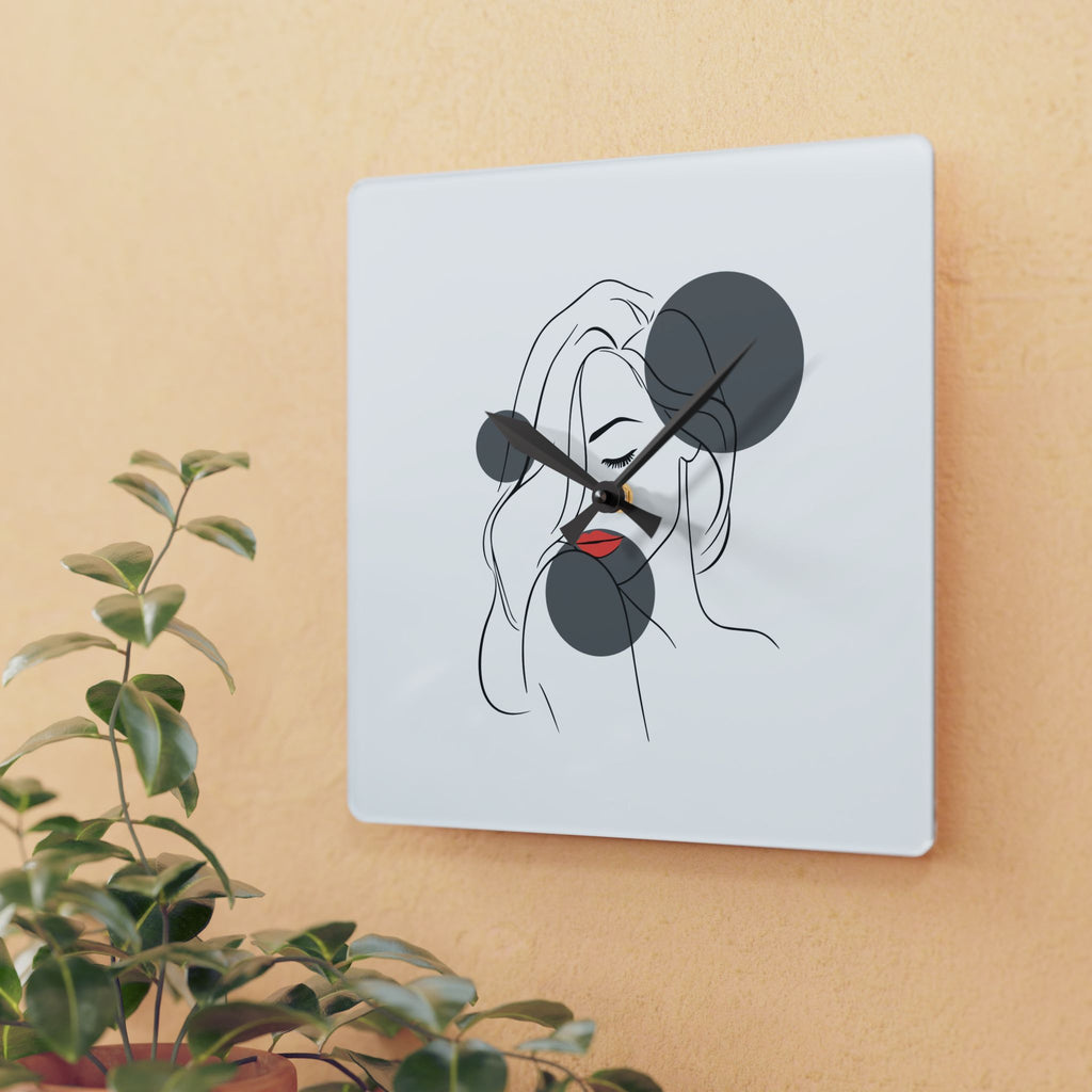 Minimalist Line Art Face Acrylic Wall Clock — Modern Abstract Portrait Decor
