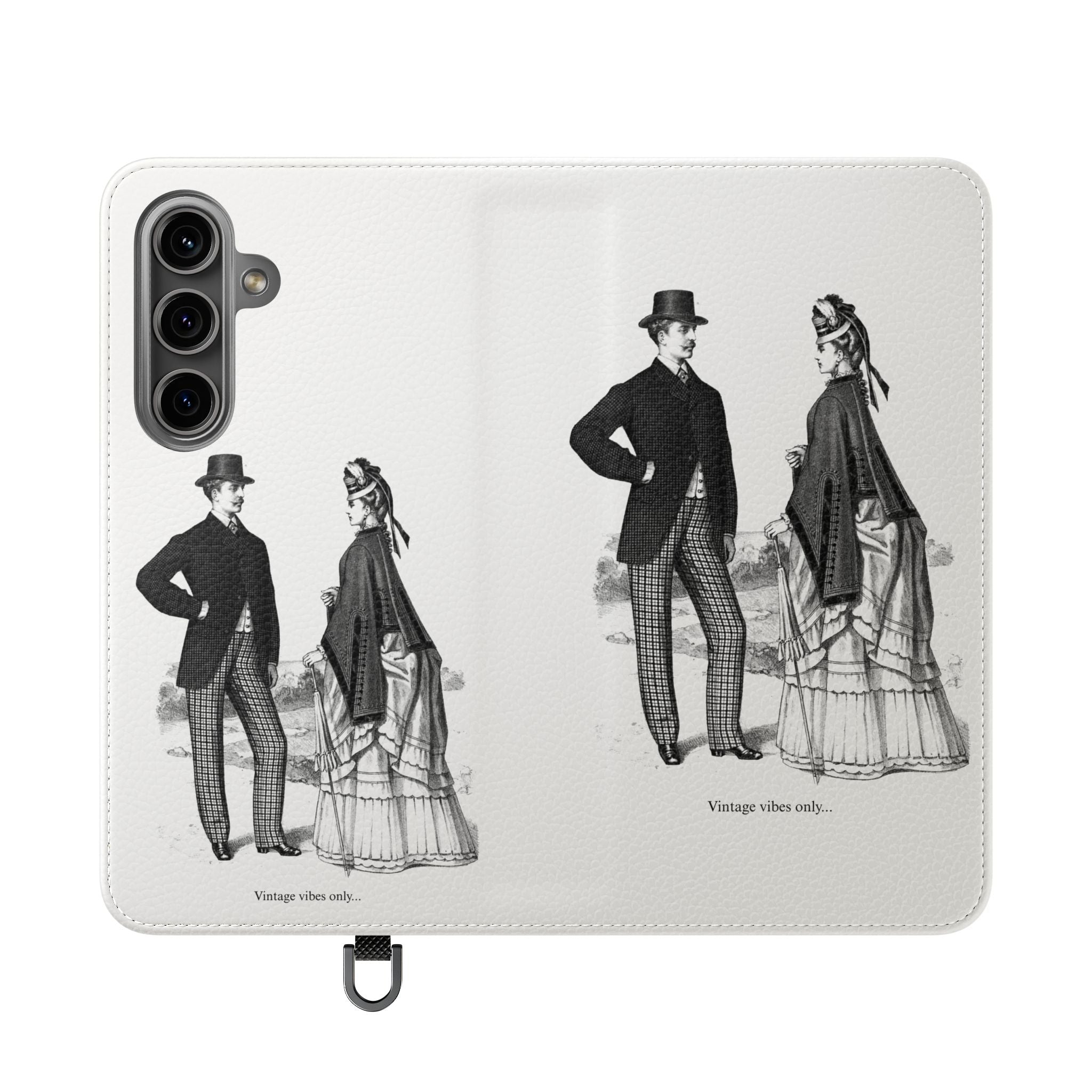 Vintage Victorian Couple Flip Phone Case - Retro Illustration Wallet Cover