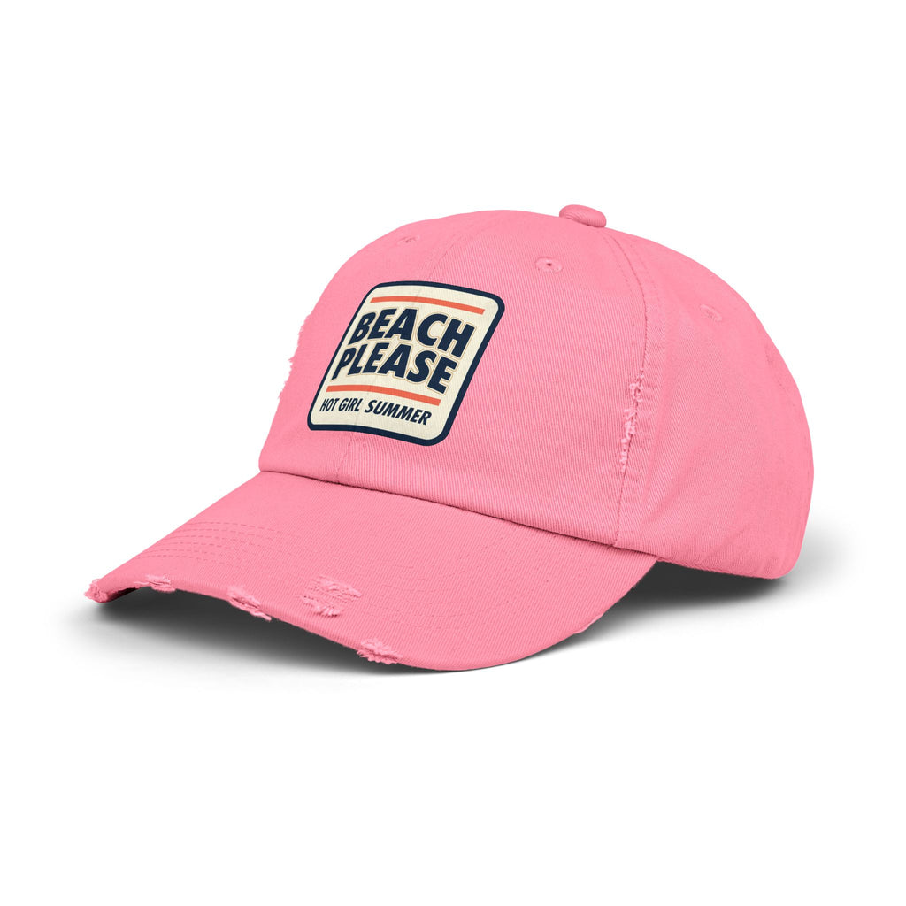 Beach Please Distressed Cap - "Hot Girl Summer" Retro Patch Baseball Hat