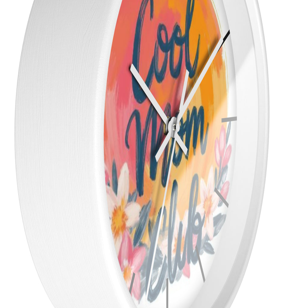 Cool Mom Club Wall Clock — Floral Sunburst Decorative Clock for Mother's Day & Home