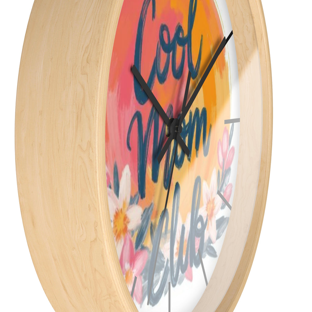 Cool Mom Club Wall Clock — Floral Sunburst Decorative Clock for Mother's Day & Home