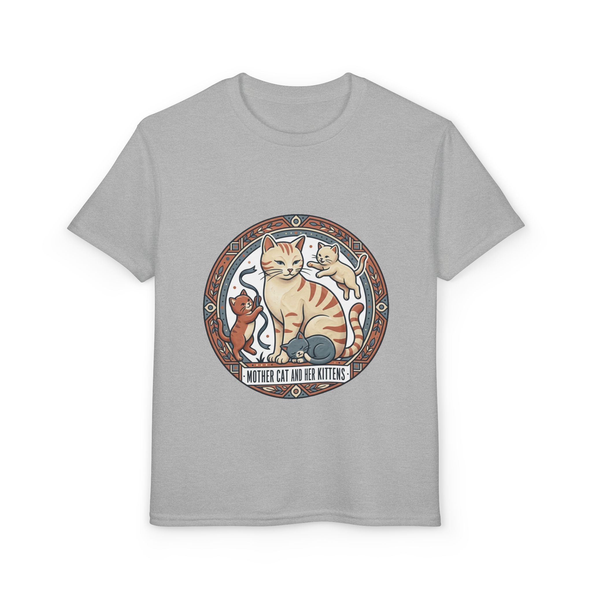Kids' Cat Mom & Kittens Youth T-Shirt — Cute Mother Cat Illustration