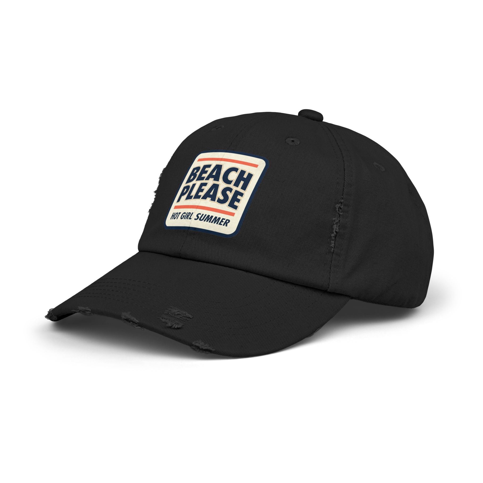 Beach Please Distressed Cap - "Hot Girl Summer" Retro Patch Baseball Hat