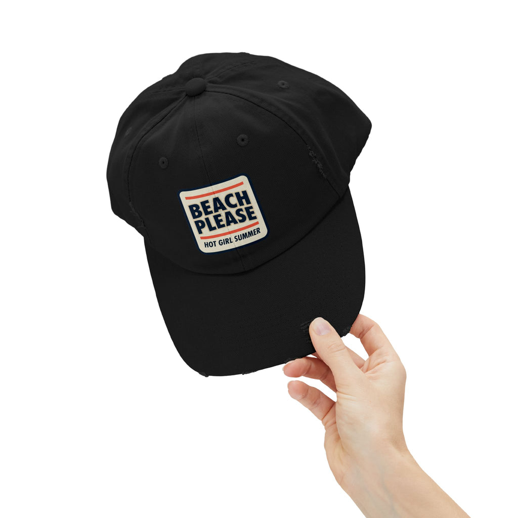 Beach Please Distressed Cap - "Hot Girl Summer" Retro Patch Baseball Hat