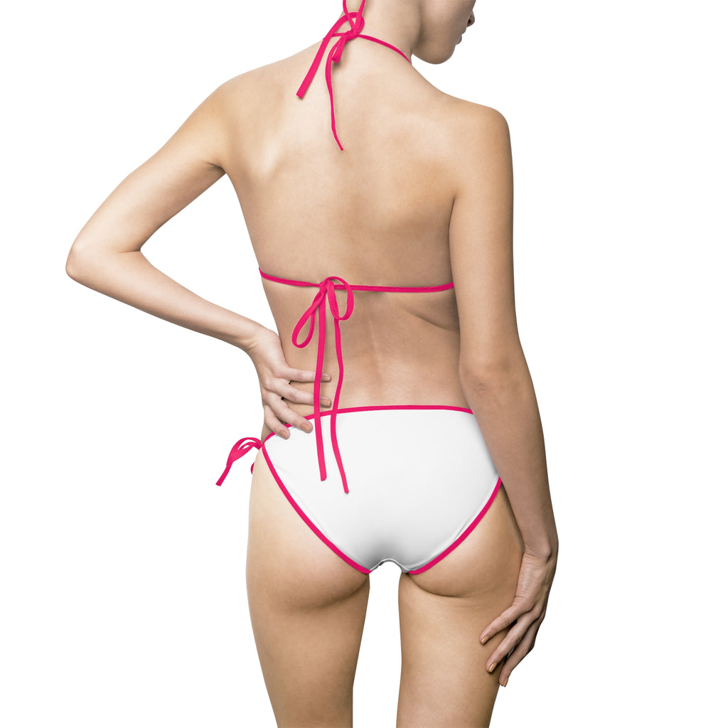 White Cat Sketch Triangle Bikini — Women's Tie-Side Swimsuit