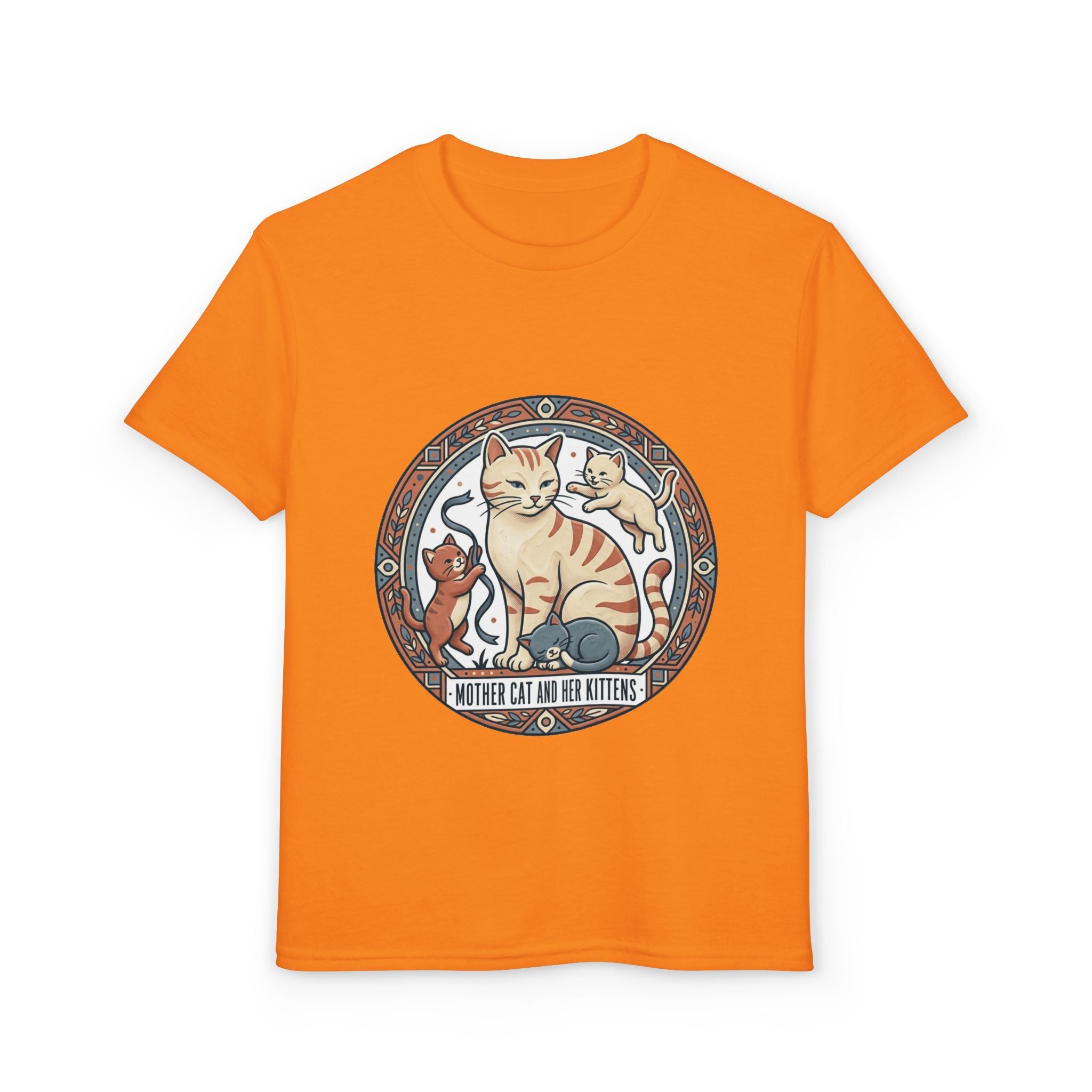 Kids' Cat Mom & Kittens Youth T-Shirt — Cute Mother Cat Illustration