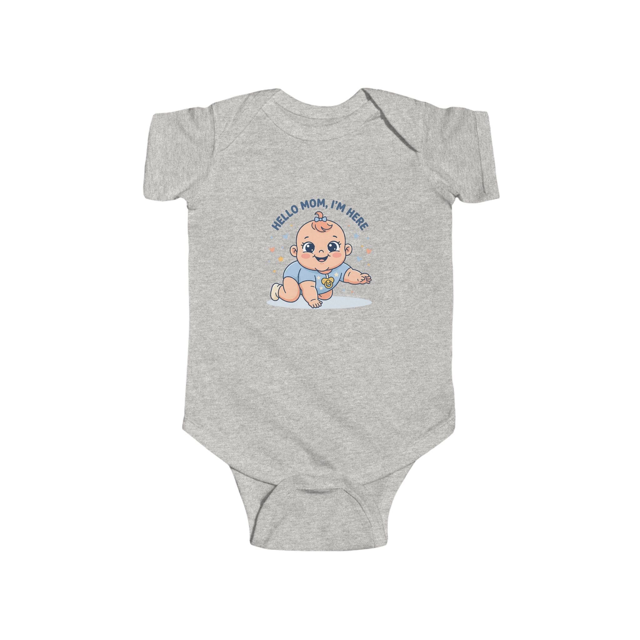 Baby Bodysuit – Cute Retro Baby Graphic "Hello Mom I'm Here" & "Will You Caress Me Mom?" Newborn Onesie
