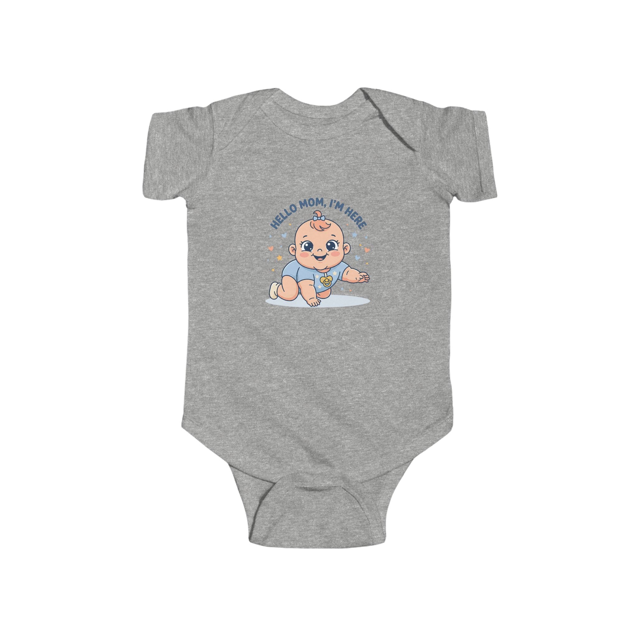Baby Bodysuit – Cute Retro Baby Graphic "Hello Mom I'm Here" & "Will You Caress Me Mom?" Newborn Onesie