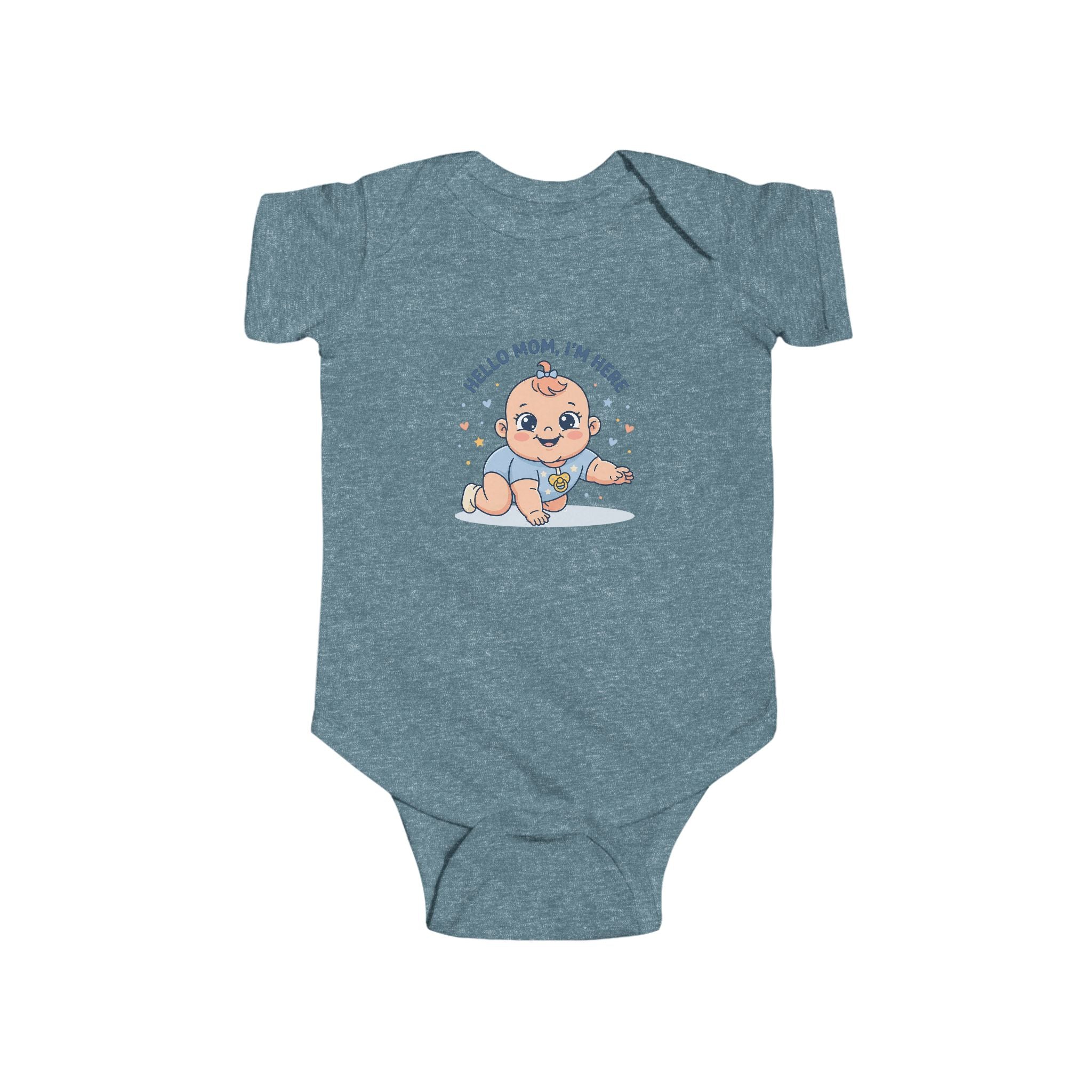 Baby Bodysuit – Cute Retro Baby Graphic "Hello Mom I'm Here" & "Will You Caress Me Mom?" Newborn Onesie