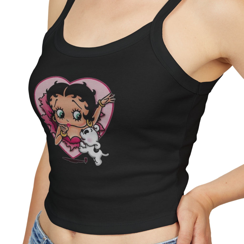 Betty Boop Heart Crop Tank Top — Cute Retro Cartoon Graphic Spaghetti-Strap Tank