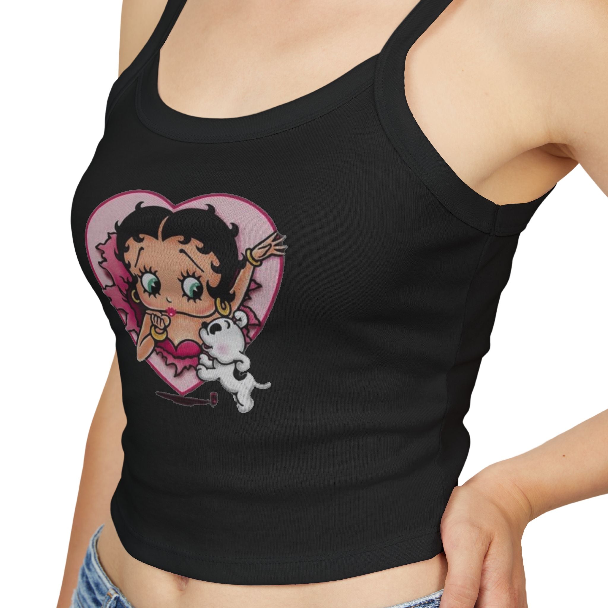 Betty Boop Heart Crop Tank Top — Cute Retro Cartoon Graphic Spaghetti-Strap Tank