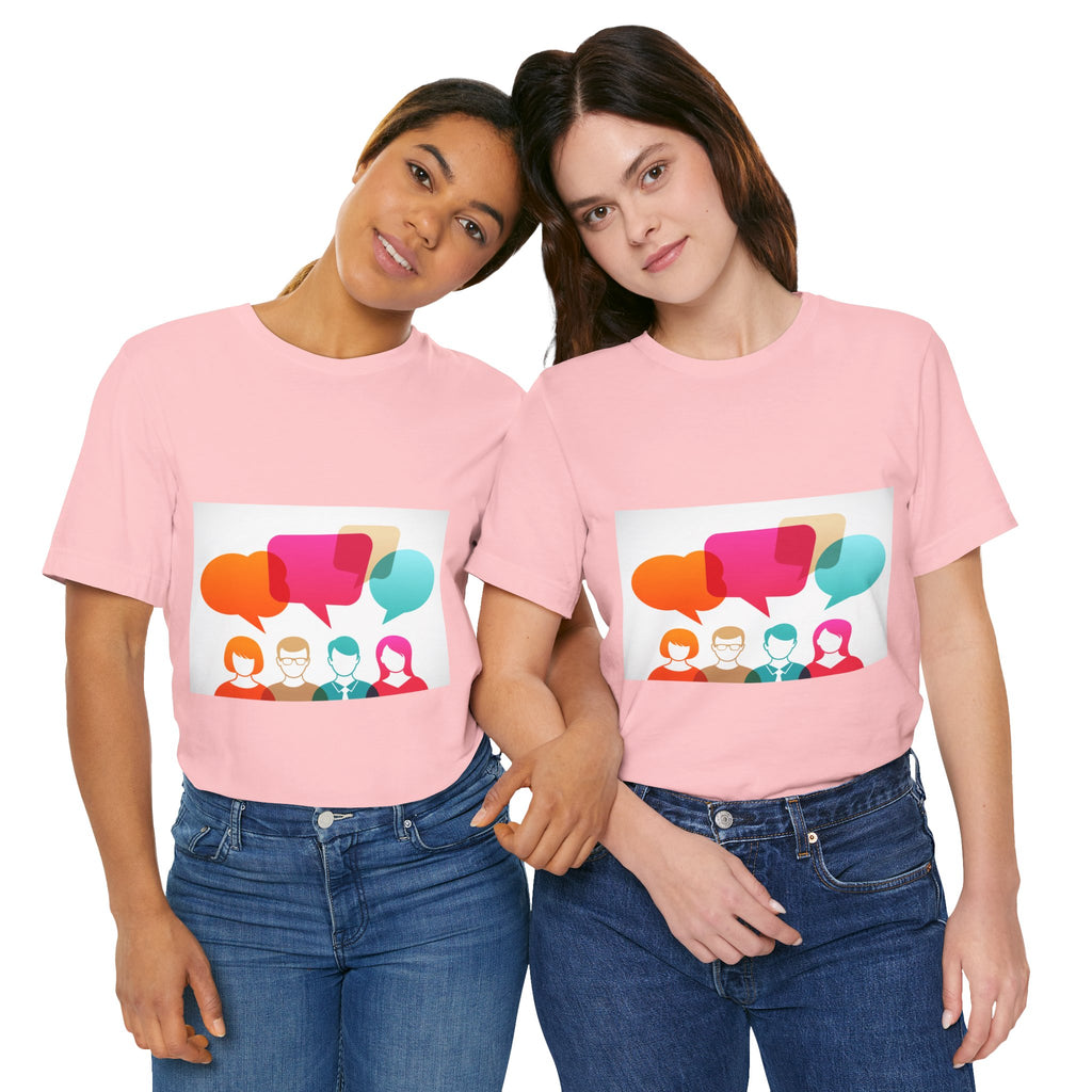 Conversation Crew Graphic Tee — Colorful Speech Bubble Design