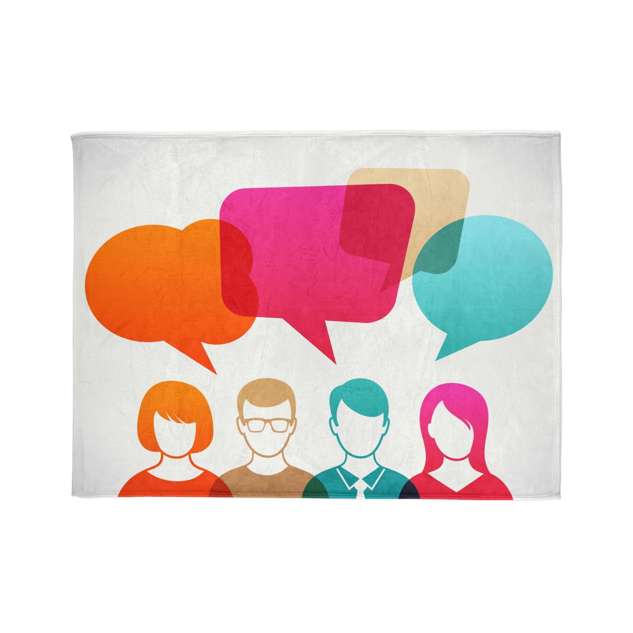 Conversation Community Throw Blanket — Colorful Speech Bubble People Design