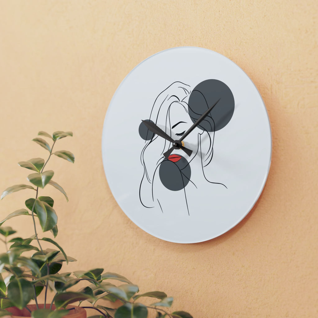 Minimalist Line Art Face Acrylic Wall Clock — Modern Abstract Portrait Decor