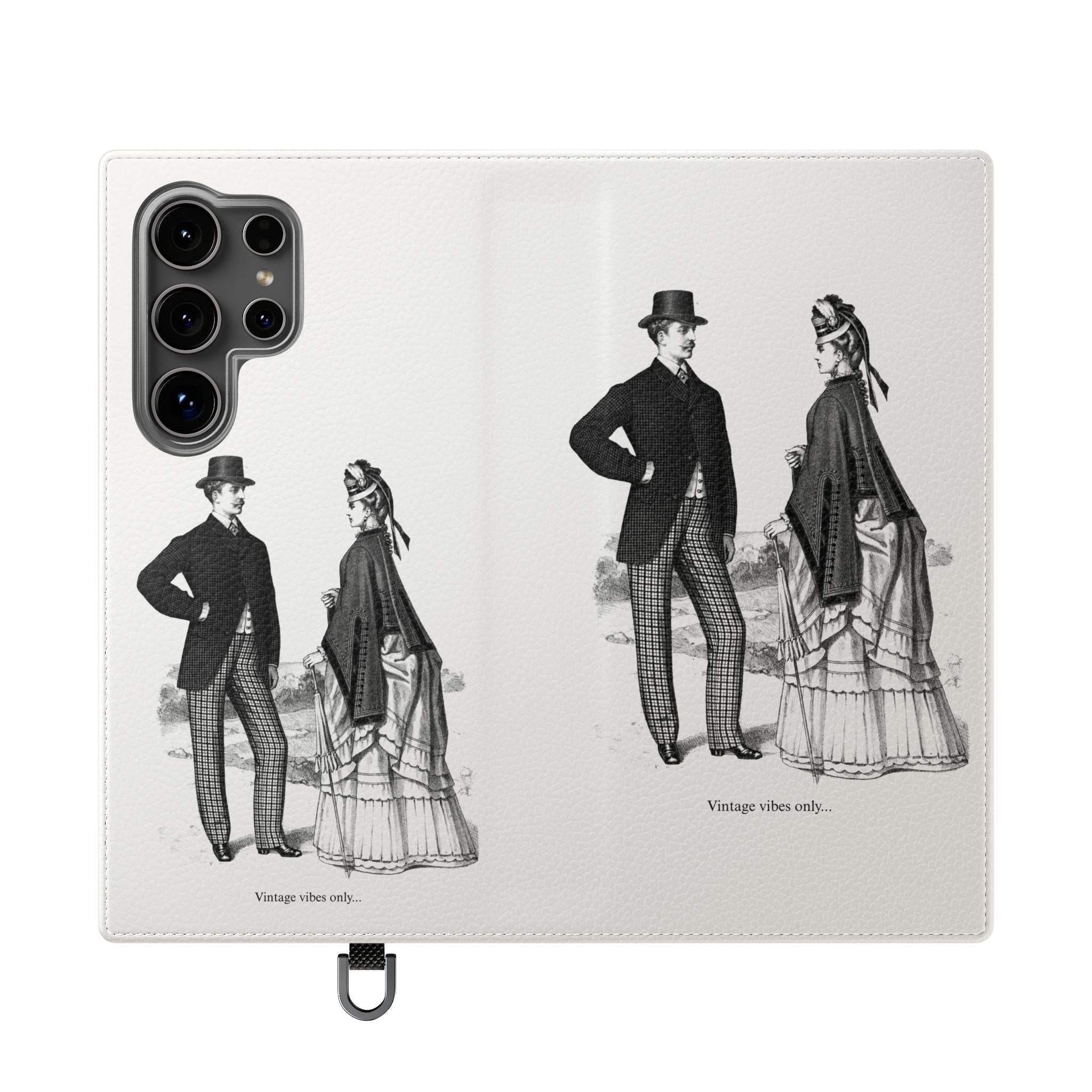 Vintage Victorian Couple Flip Phone Case - Retro Illustration Wallet Cover
