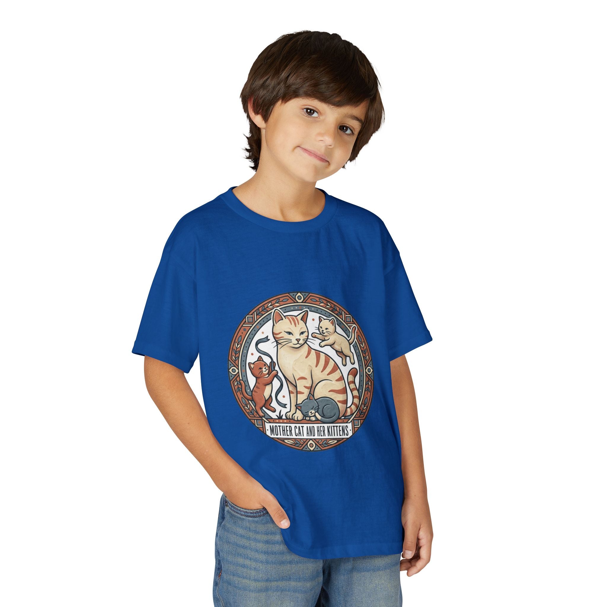 Kids' Cat Mom & Kittens Youth T-Shirt — Cute Mother Cat Illustration
