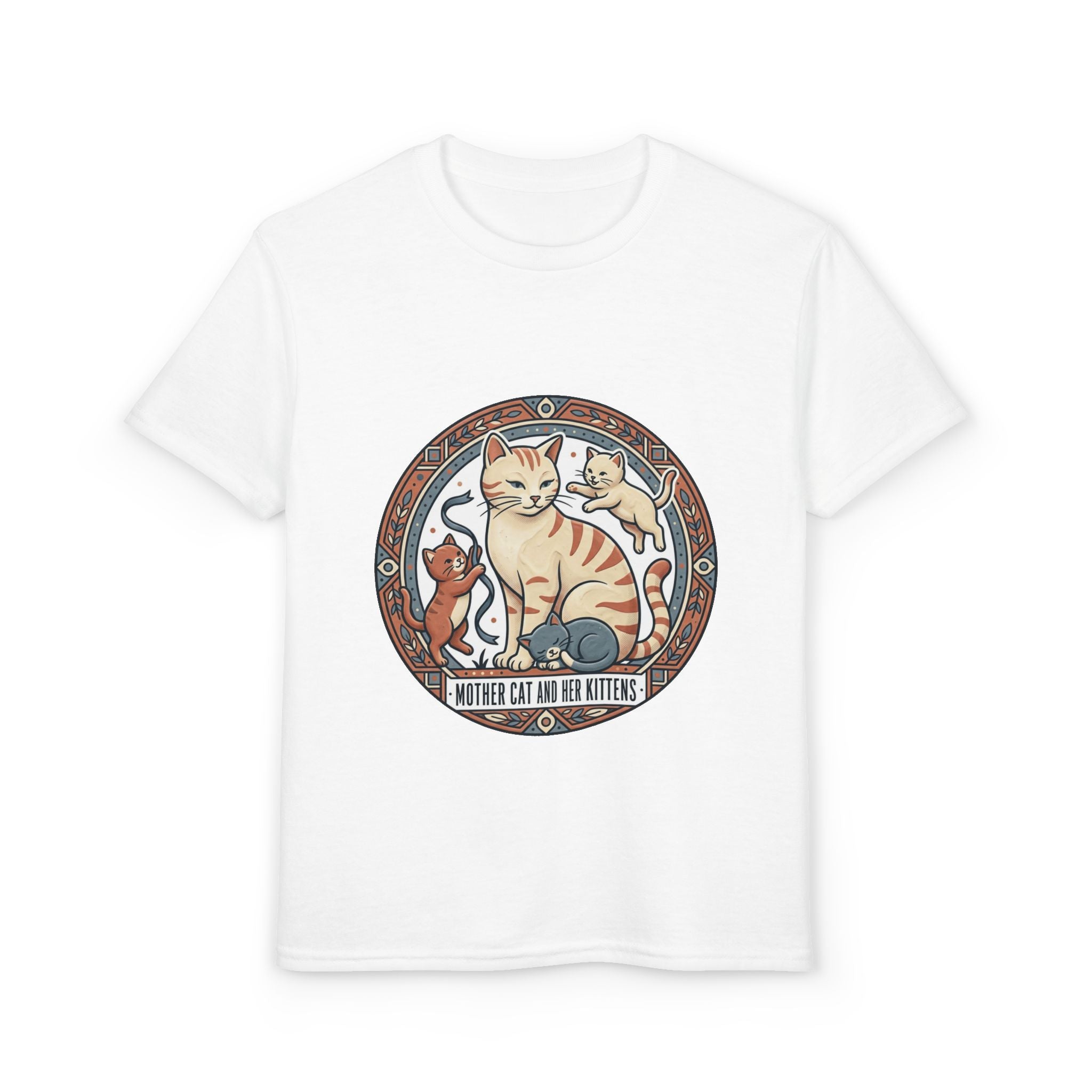 Kids' Cat Mom & Kittens Youth T-Shirt — Cute Mother Cat Illustration
