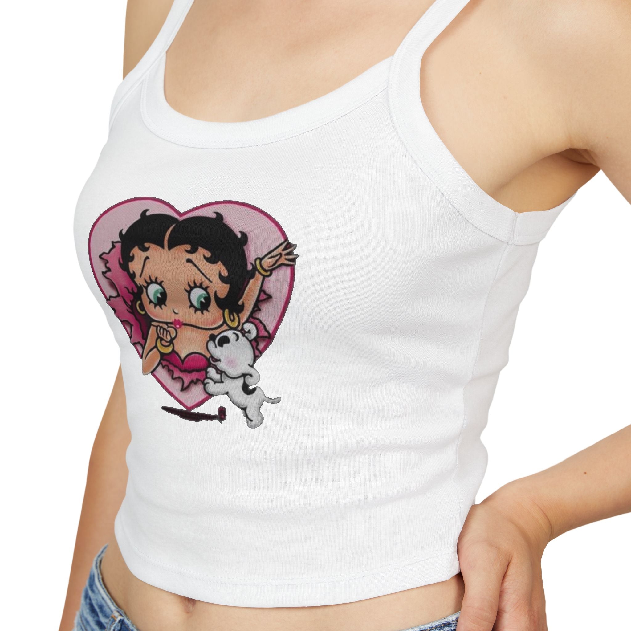 Betty Boop Heart Crop Tank Top — Cute Retro Cartoon Graphic Spaghetti-Strap Tank