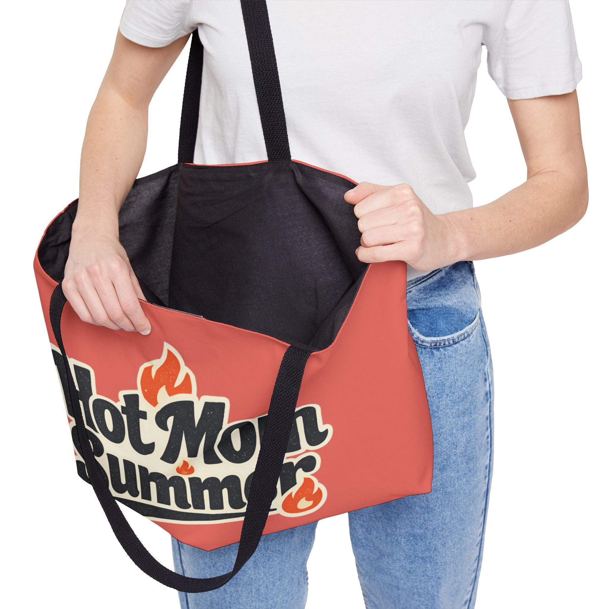 Weekender Tote Bag — "Hot Mom Summer" Retro Fire Graphic Beach Bag