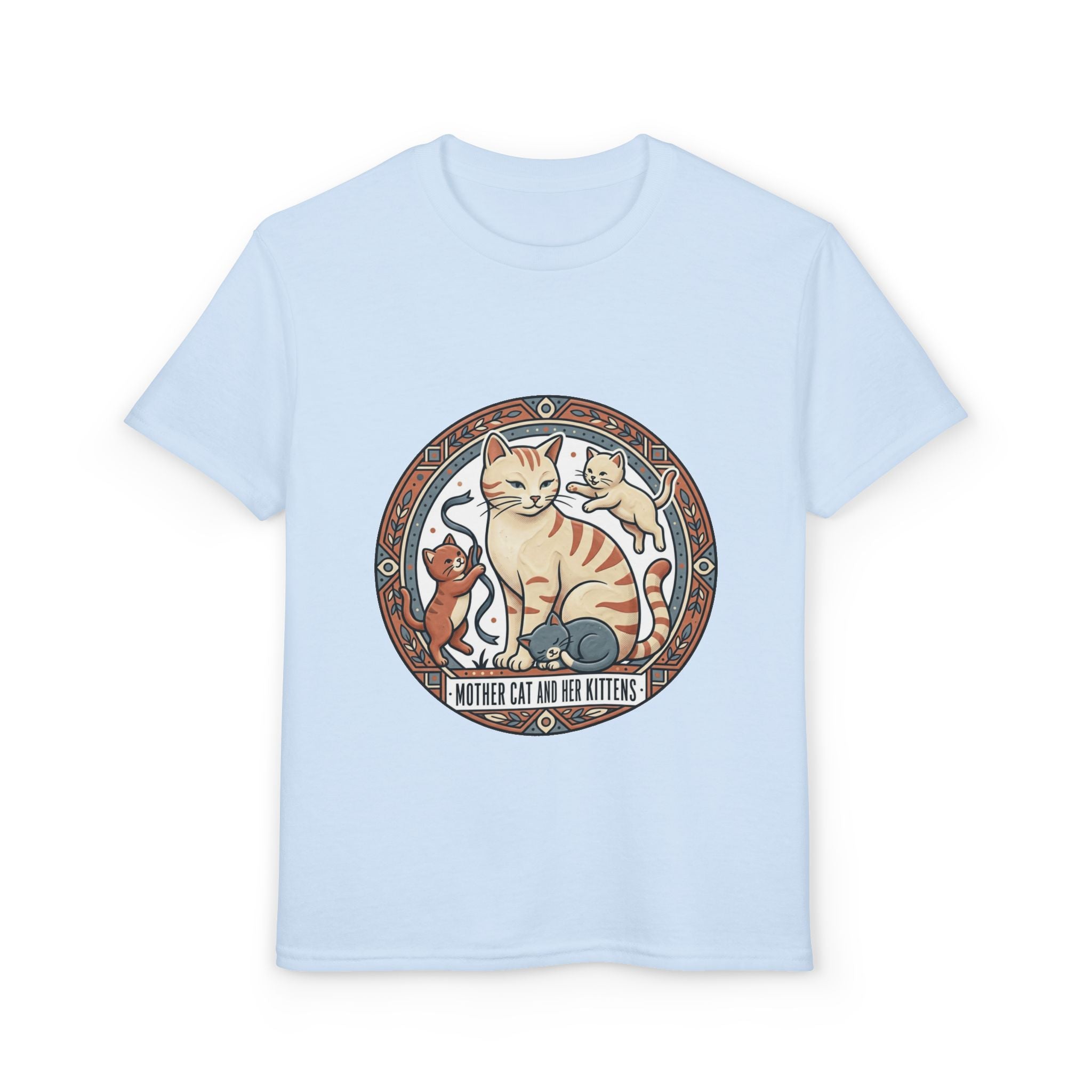 Kids' Cat Mom & Kittens Youth T-Shirt — Cute Mother Cat Illustration
