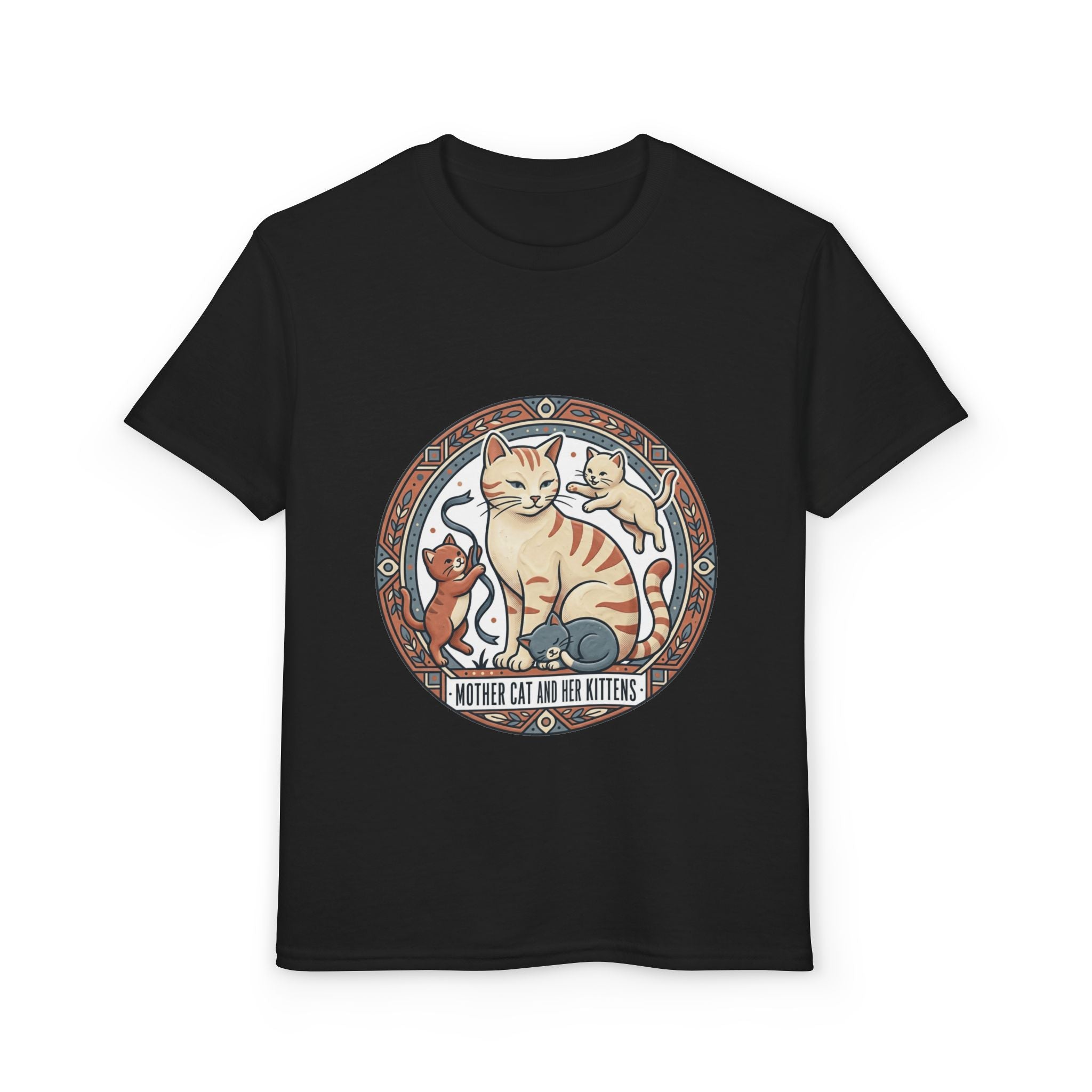 Kids' Cat Mom & Kittens Youth T-Shirt — Cute Mother Cat Illustration