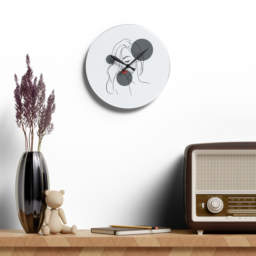 Minimalist Line Art Face Acrylic Wall Clock — Modern Abstract Portrait Decor