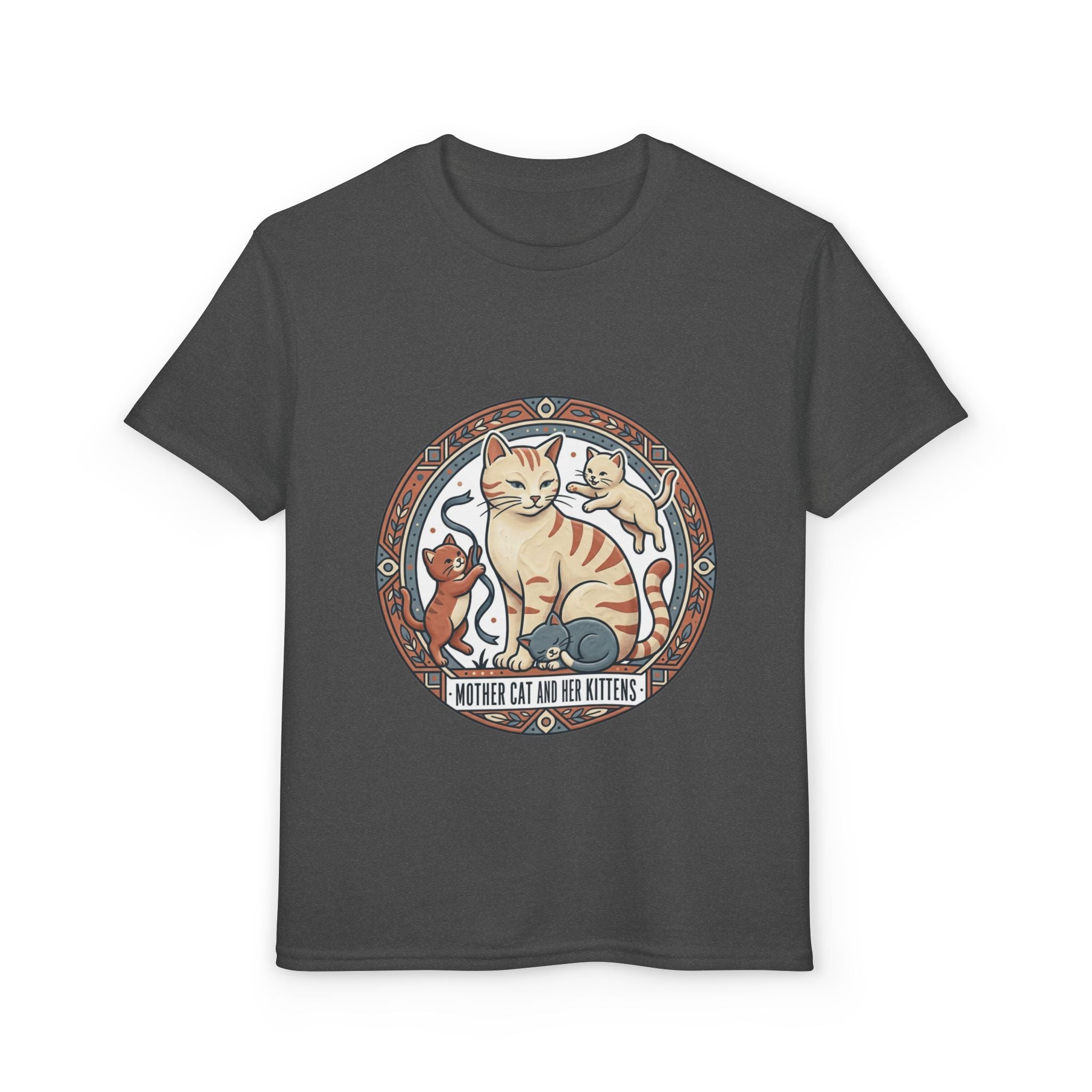 Kids' Cat Mom & Kittens Youth T-Shirt — Cute Mother Cat Illustration