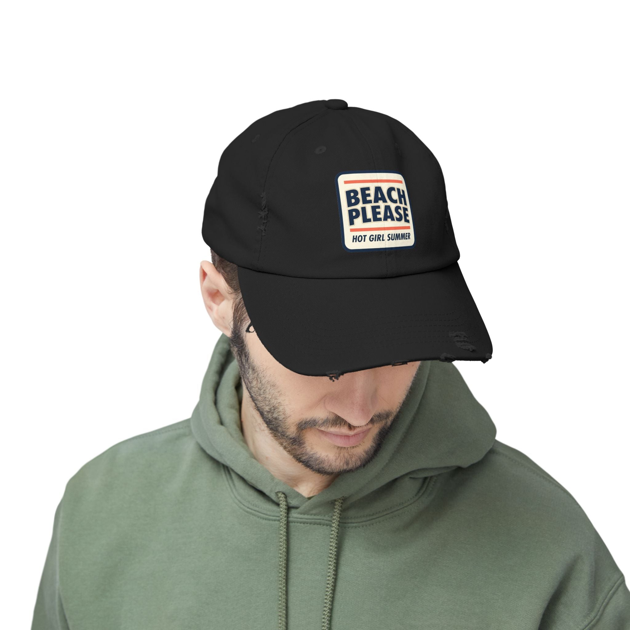 Beach Please Distressed Cap - "Hot Girl Summer" Retro Patch Baseball Hat