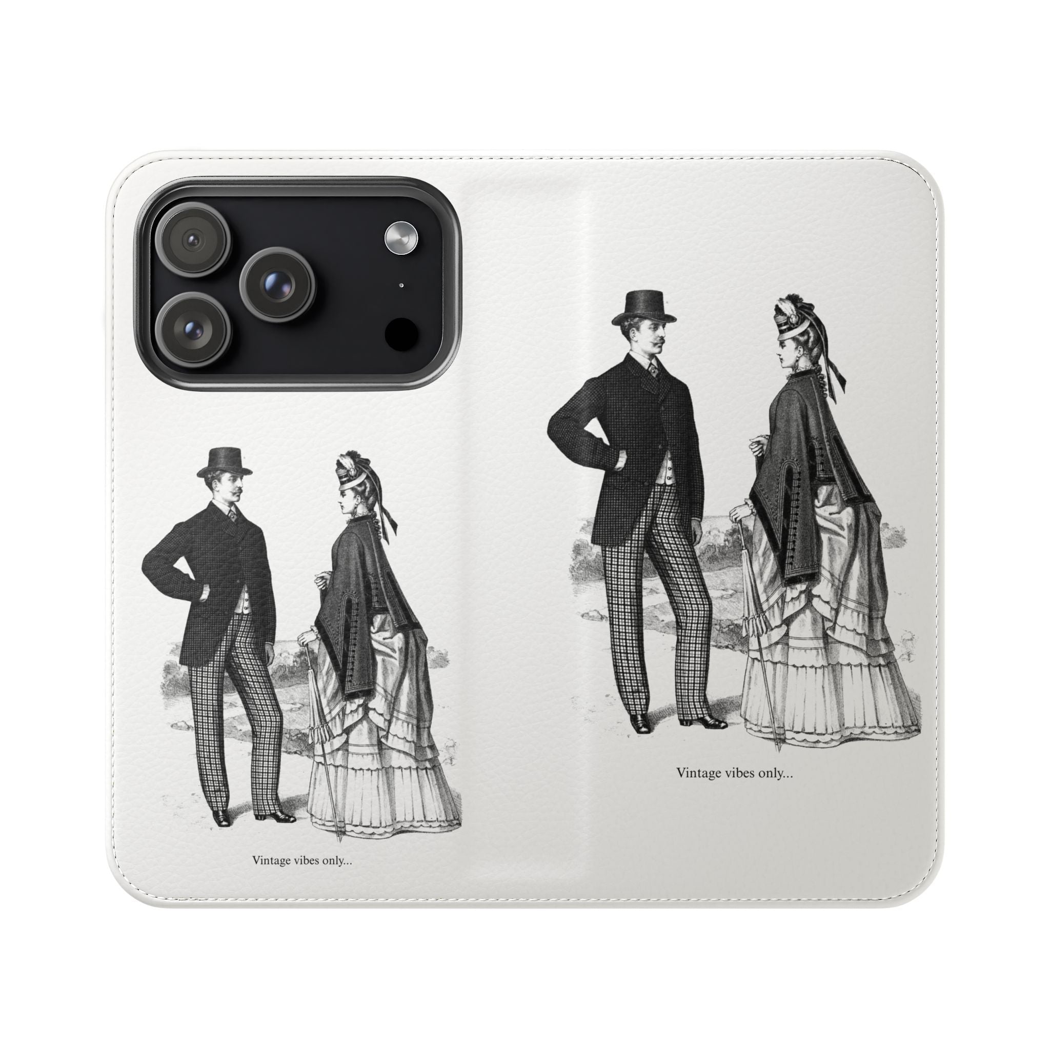 Vintage Victorian Couple Flip Phone Case - Retro Illustration Wallet Cover