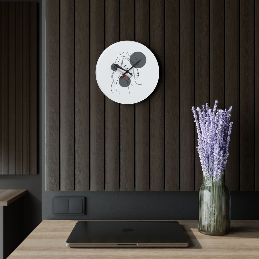 Minimalist Line Art Face Acrylic Wall Clock — Modern Abstract Portrait Decor