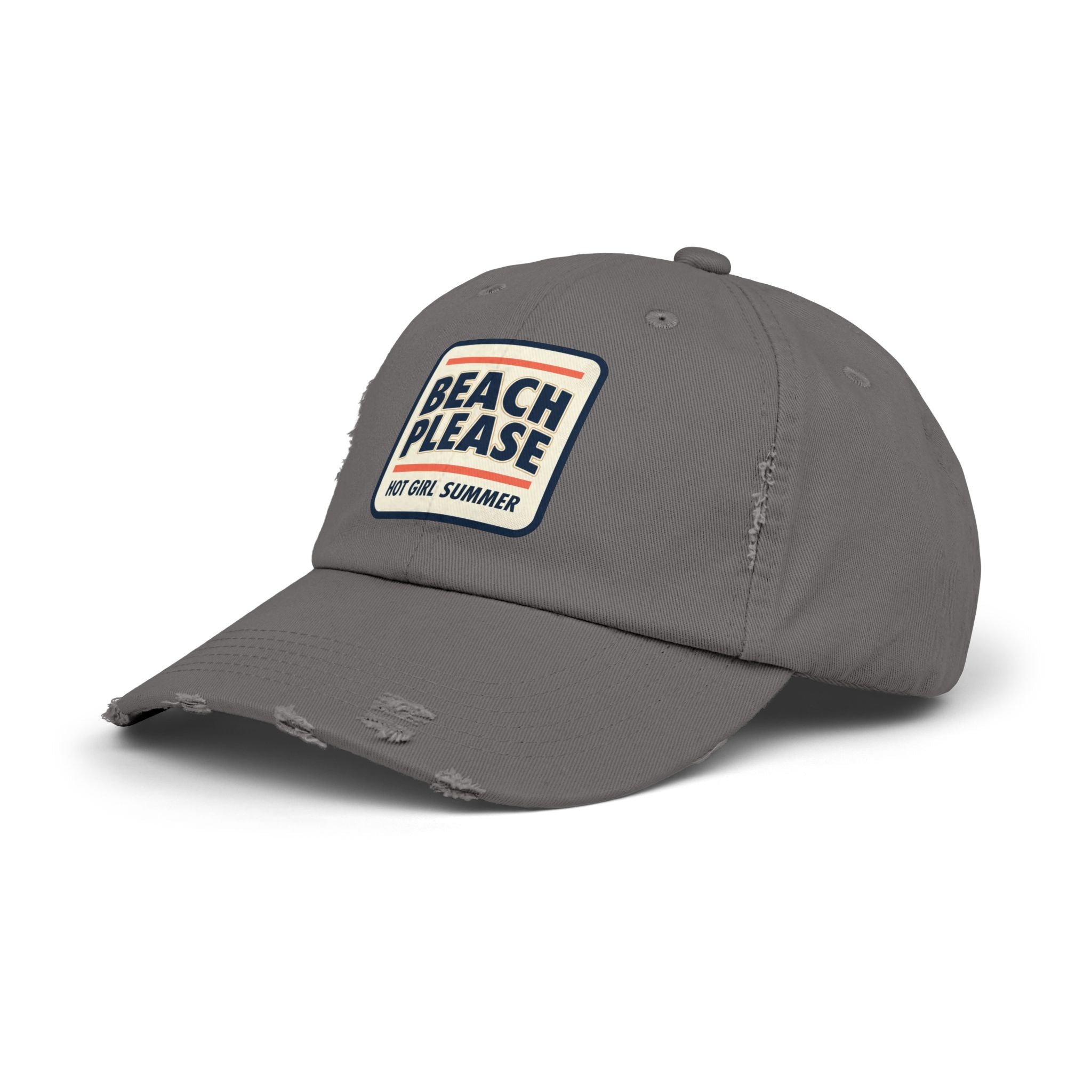 Beach Please Distressed Cap - "Hot Girl Summer" Retro Patch Baseball Hat