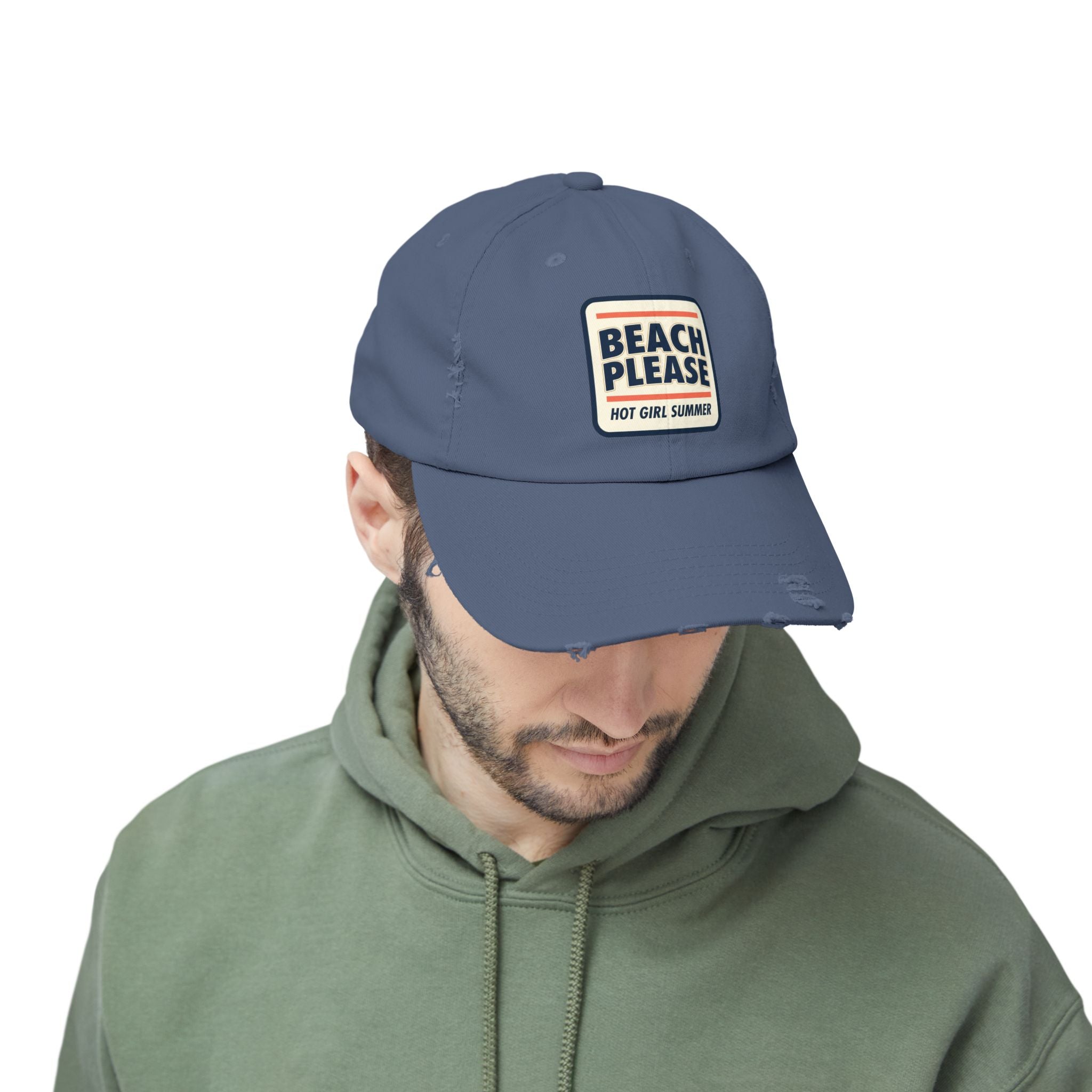 Beach Please Distressed Cap - "Hot Girl Summer" Retro Patch Baseball Hat