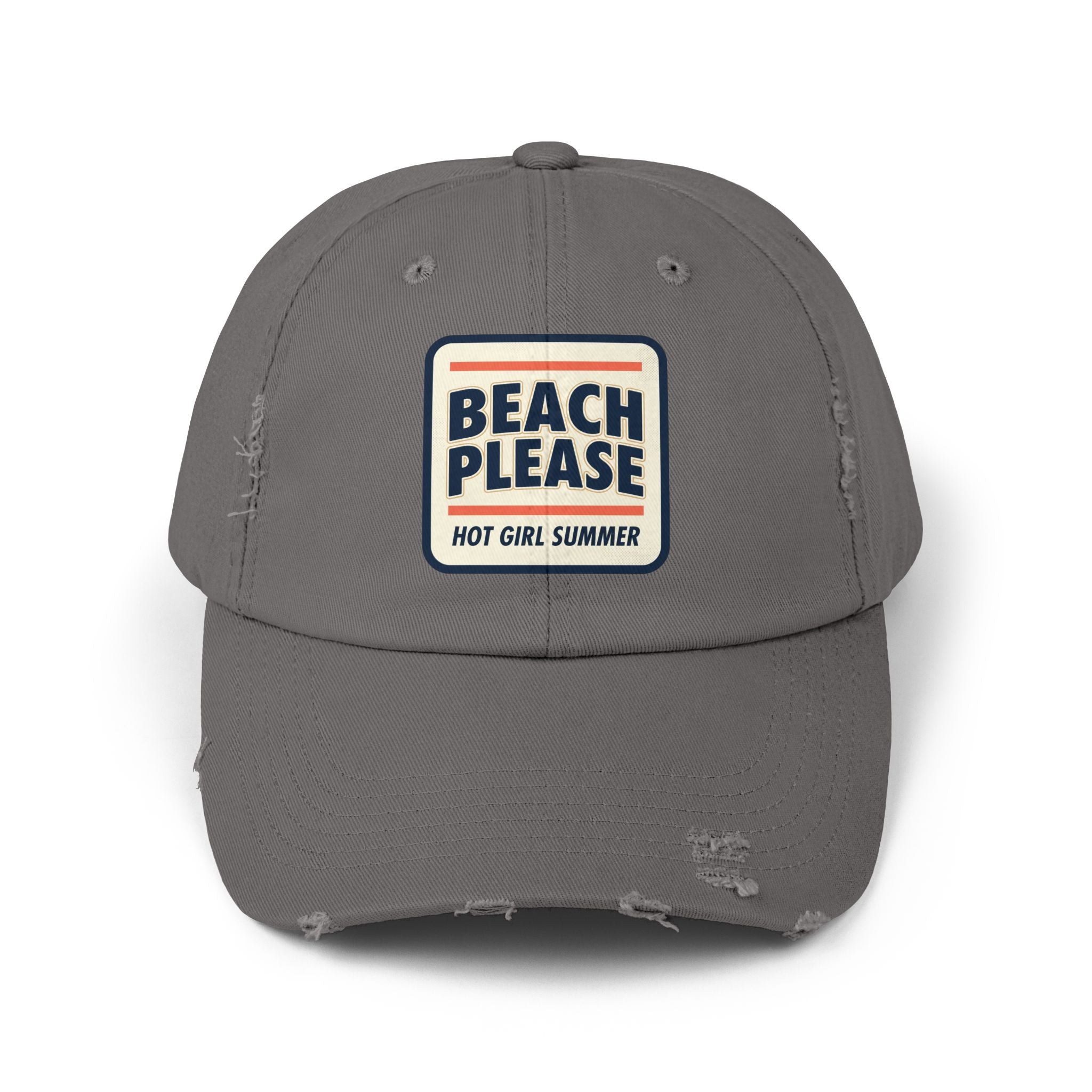 Beach Please Distressed Cap - "Hot Girl Summer" Retro Patch Baseball Hat