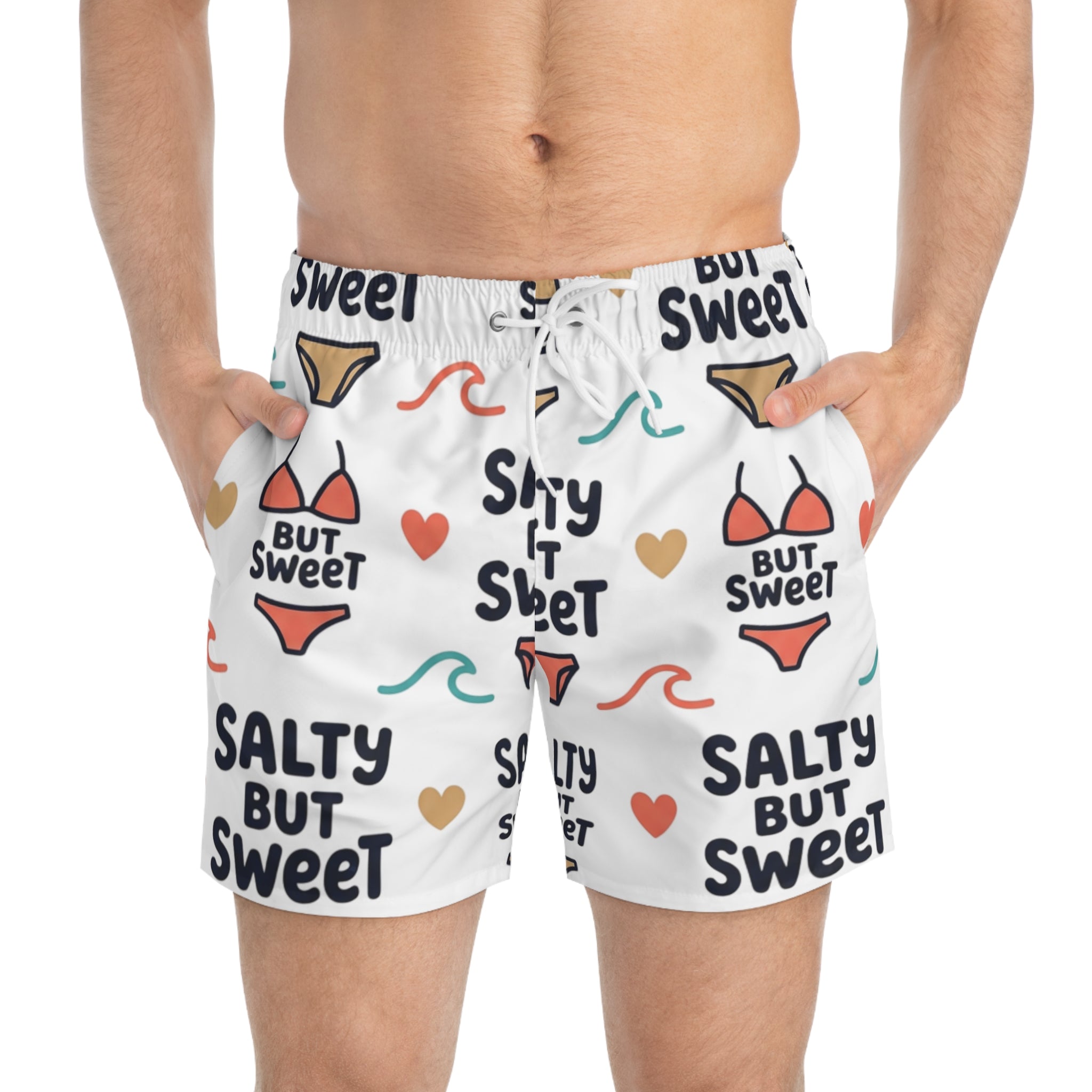 Swim Trunks — "Salty But Sweet" All-Over Print Beach Shorts