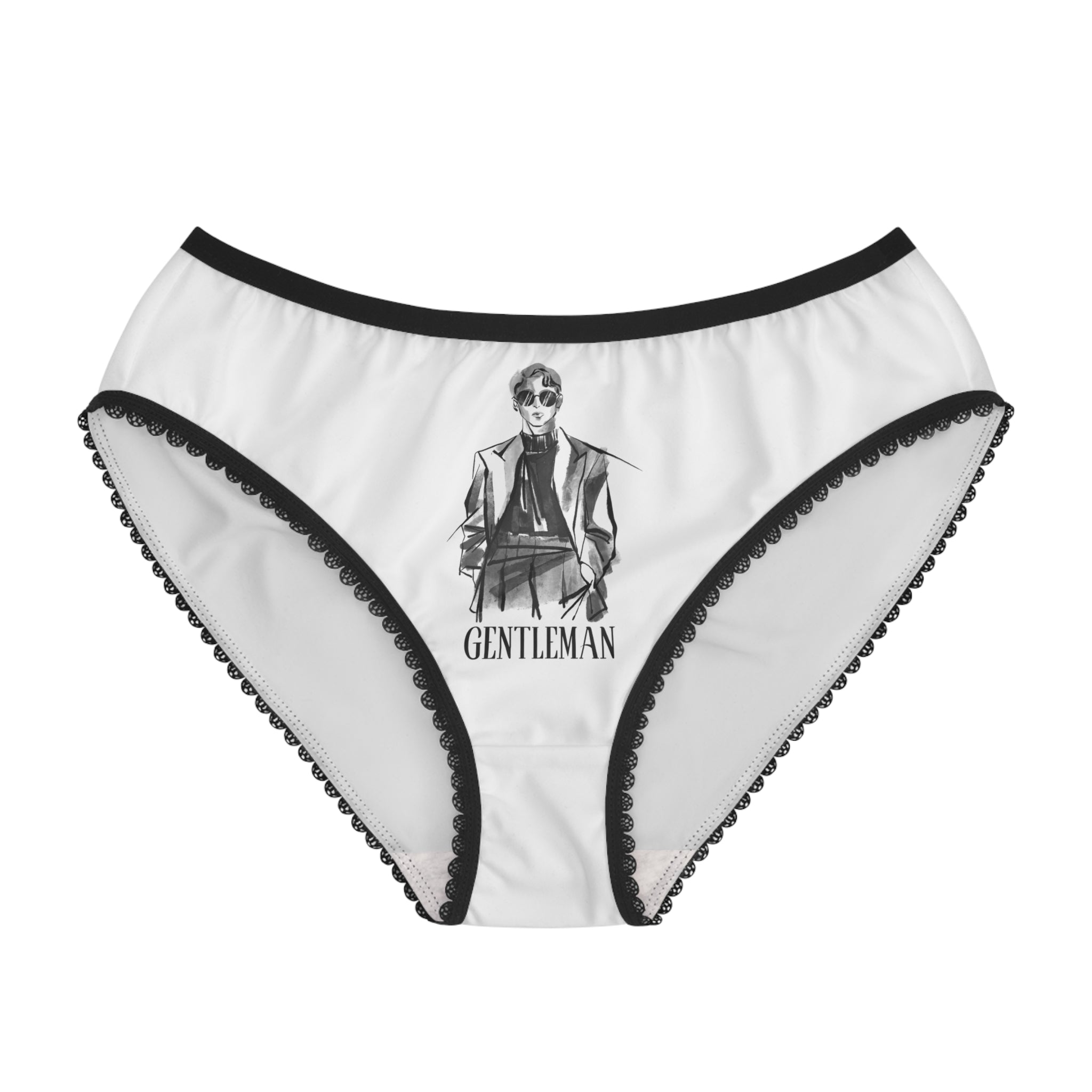 Women's Briefs — 'Gentleman' Vintage Illustration Lace-Trim Panties