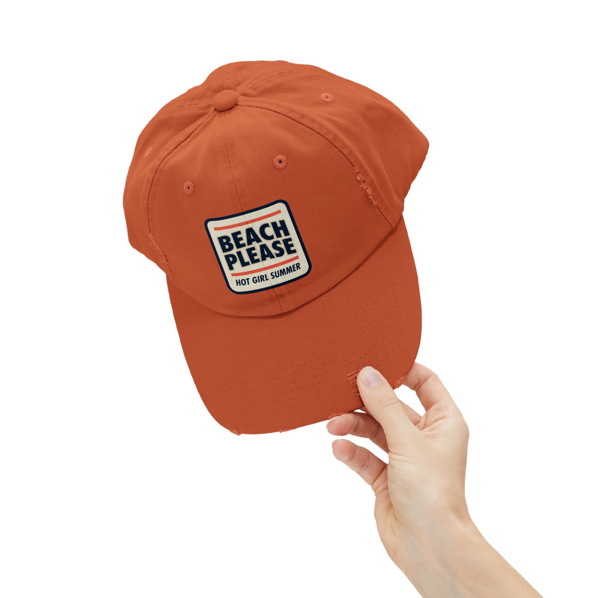 Beach Please Distressed Cap - "Hot Girl Summer" Retro Patch Baseball Hat