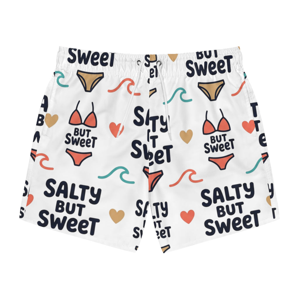 Swim Trunks — "Salty But Sweet" All-Over Print Beach Shorts