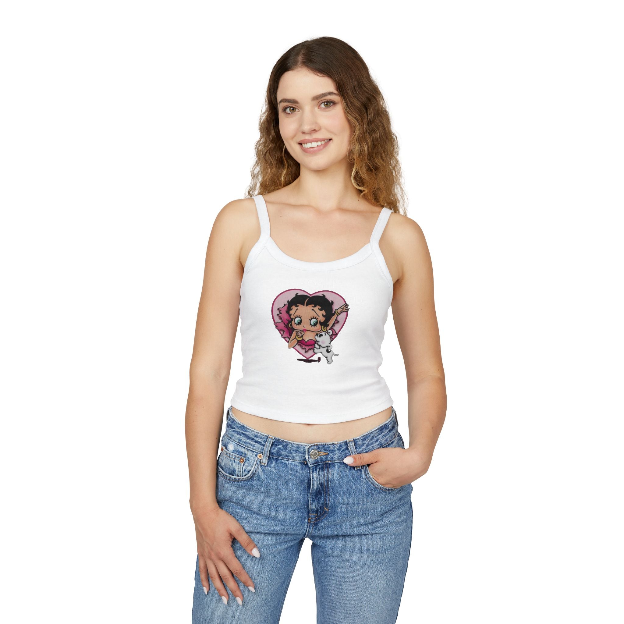 Betty Boop Heart Crop Tank Top — Cute Retro Cartoon Graphic Spaghetti-Strap Tank